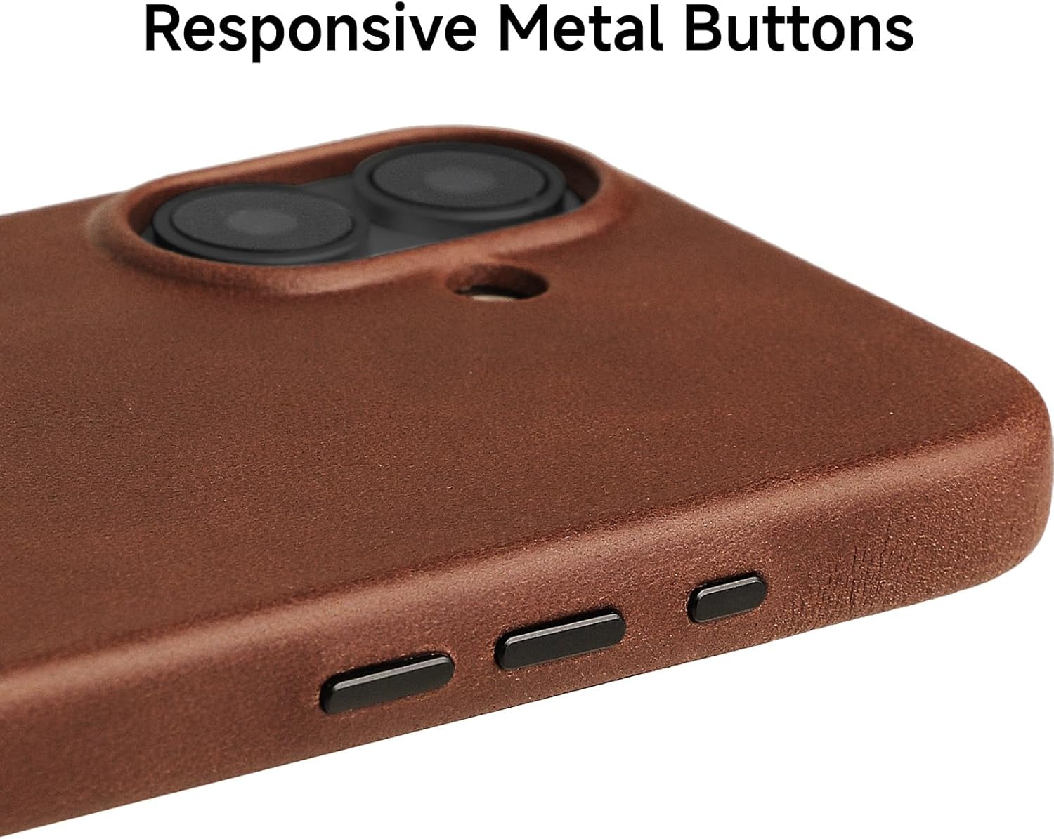 Wilken Leather Slim Phone Case Compatible with iPhone 17 | Compatible with MagSafe & Wireless Charging | Premium Top-Grain Leather Cover with Metal Buttons (17, Brown) - Image 4