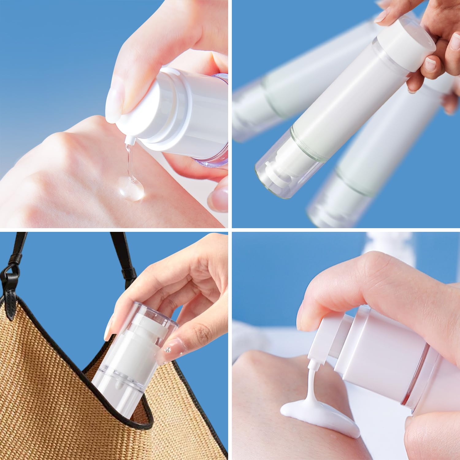 Airless Dozownik z pompką, 6 sztuk, 100 ml, puste butelki na krem, do wielokrotnego napełniania, próżniowe butelki podróżne do napełniania, do podróży, balsamów, szamponów, kosmetyków