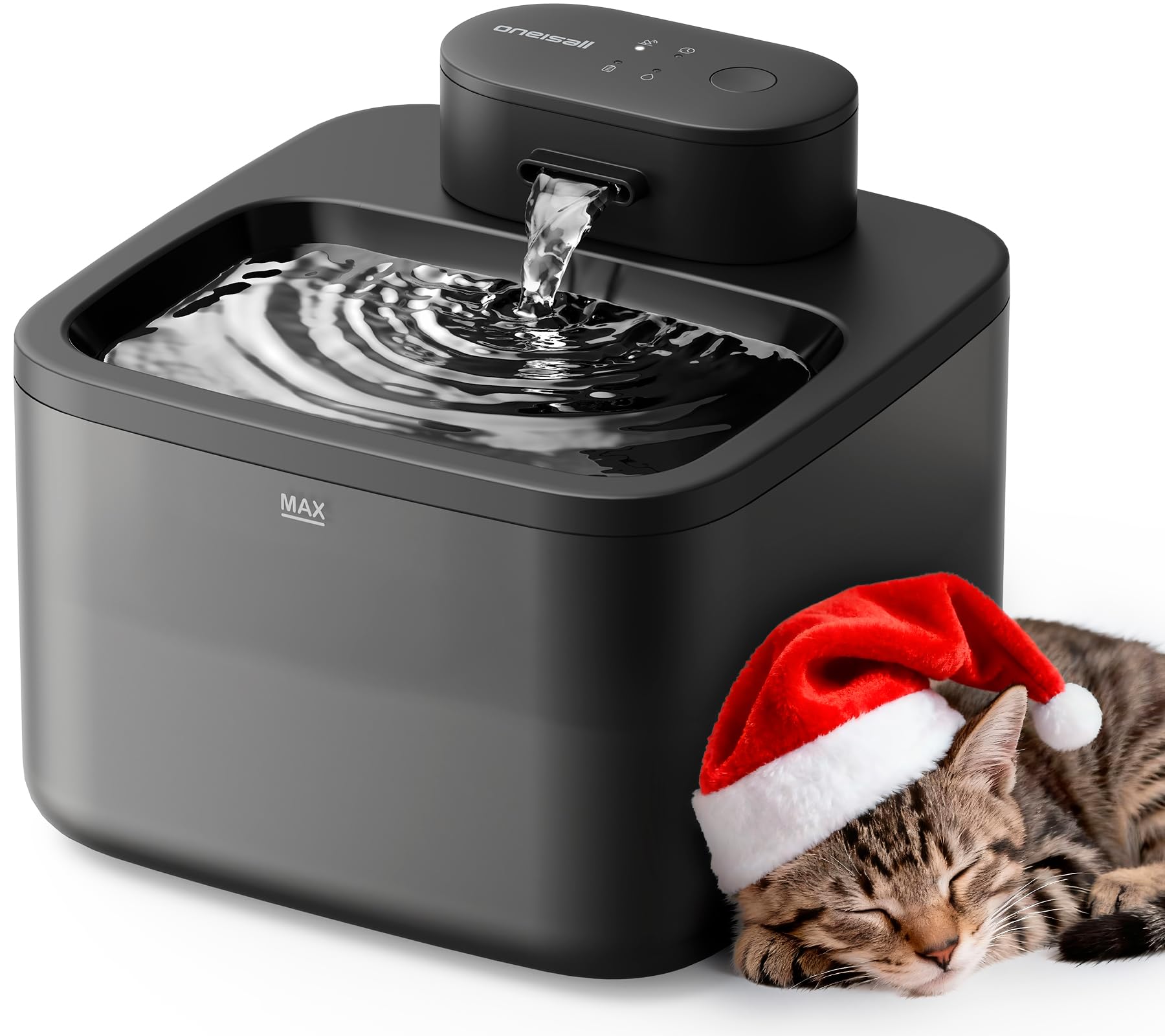 oneisall katzenbrunnen kabellos, 2.2 L trinkbrunnen für Katze kabellos mit bewegungsmelder, 20 dB ultraleise integrierte SilentFlow™-Pumpe, batteriebetrieben für Katzen, leicht zu reinigen, Schwarz