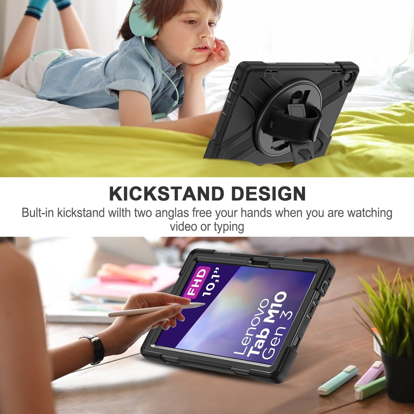 Custodia Per Lenovo Tab M10 3a Gen 10.1 Pollici 2022 - Cover In Pelle Con Supporto, Auto Sveglia, Nero - Foto 10