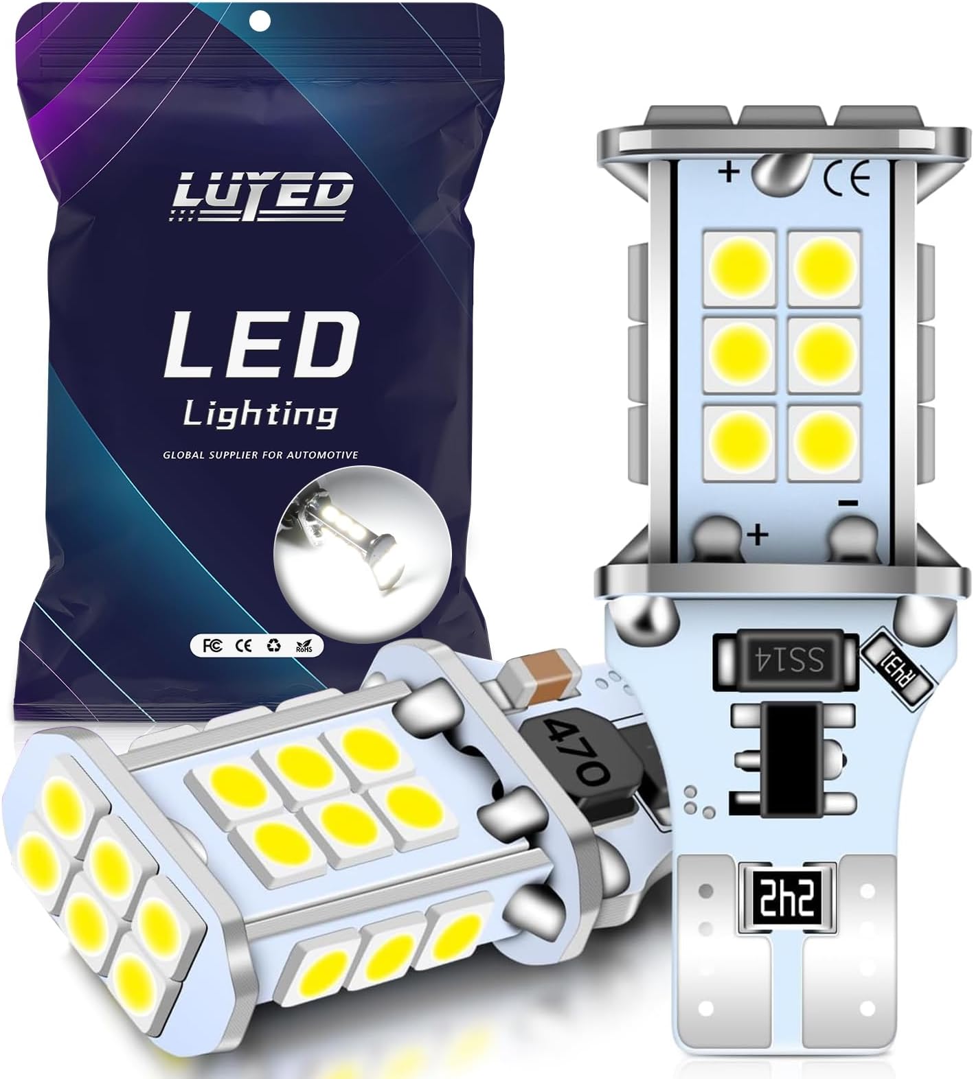 LUYED 921 912 LED Bulb Xenon White for Backup Reverse Lights 3100 Lumens 300% Brightness T15 906 W16W LED Bulbs Non-polarity Canbus Error Free,Pack of 2