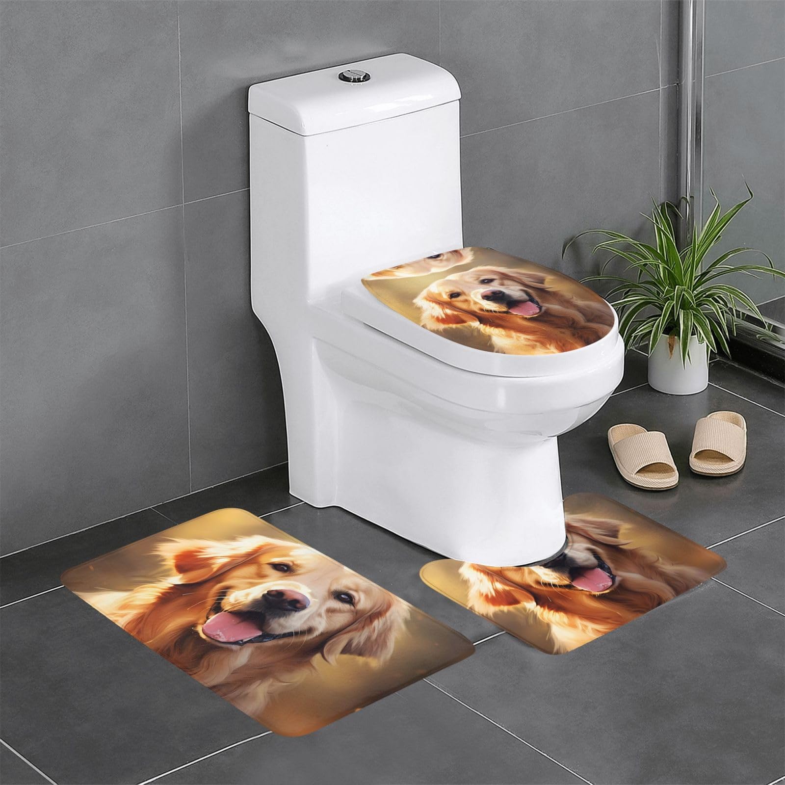 Tapis de bain anti-glisse et durable motif Golden Retriever contre les sols mouillés