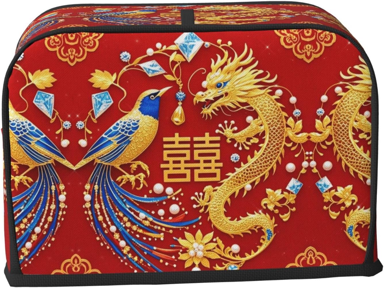 Magpies and Golden Dragons Toaster Cover 2 Slice, Waterproof Bread Machine Covers with Pockets Universal Size Kitchen Small Appliance Cover with Handle, Dust and Fingerprint Protection