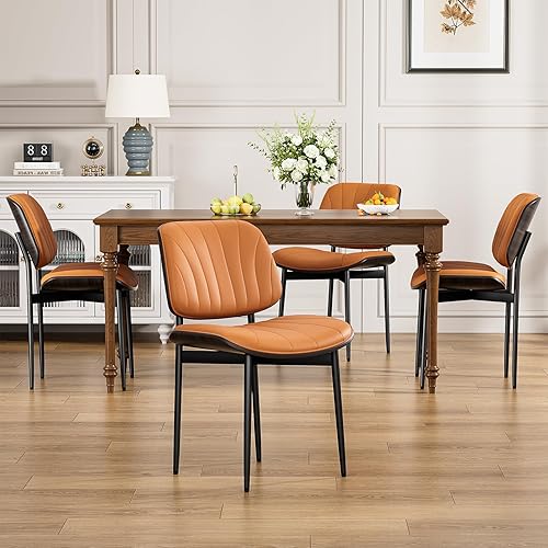 Miniatura 53 de Juego de 4 sillas de comedor, sillas para comedor y cocina, silla de acento moderna de mediados de siglo certificada FSC, sillas tapizadas de piel