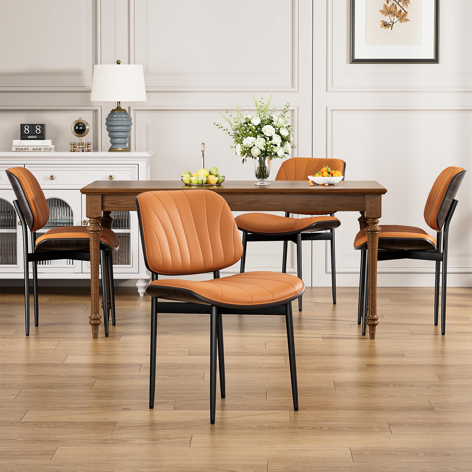 YaFiti Dining Chairs Set of 4, Mid Century Modern PU Leather Kitchen Chairs