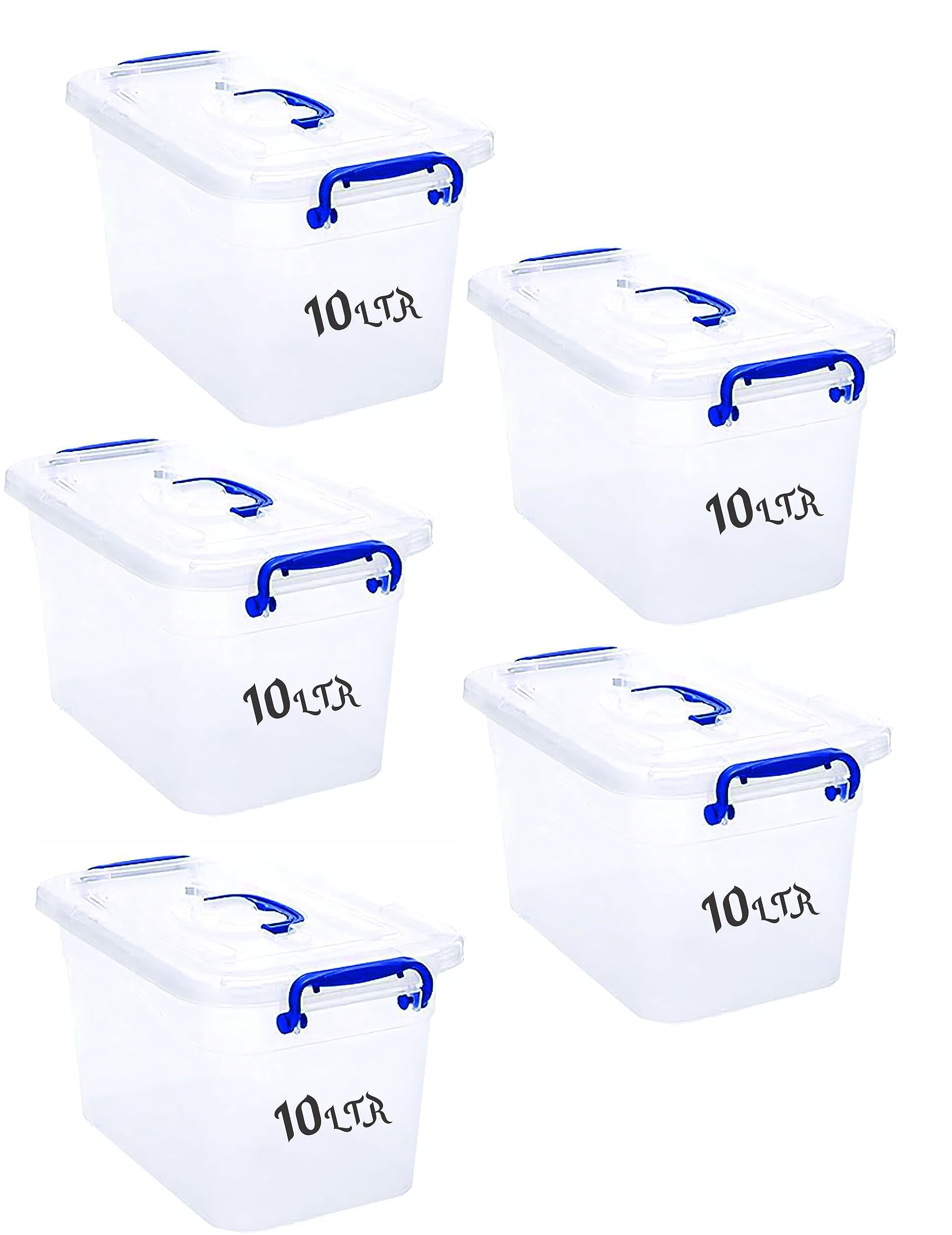 Besto Plastic Storage Box With Lid 10 LTR Semi Clear 5 Pcs Set | For Clothes, Toys, Books, Snacks, Shoes and Grocery Storage Box. (10 LTR)