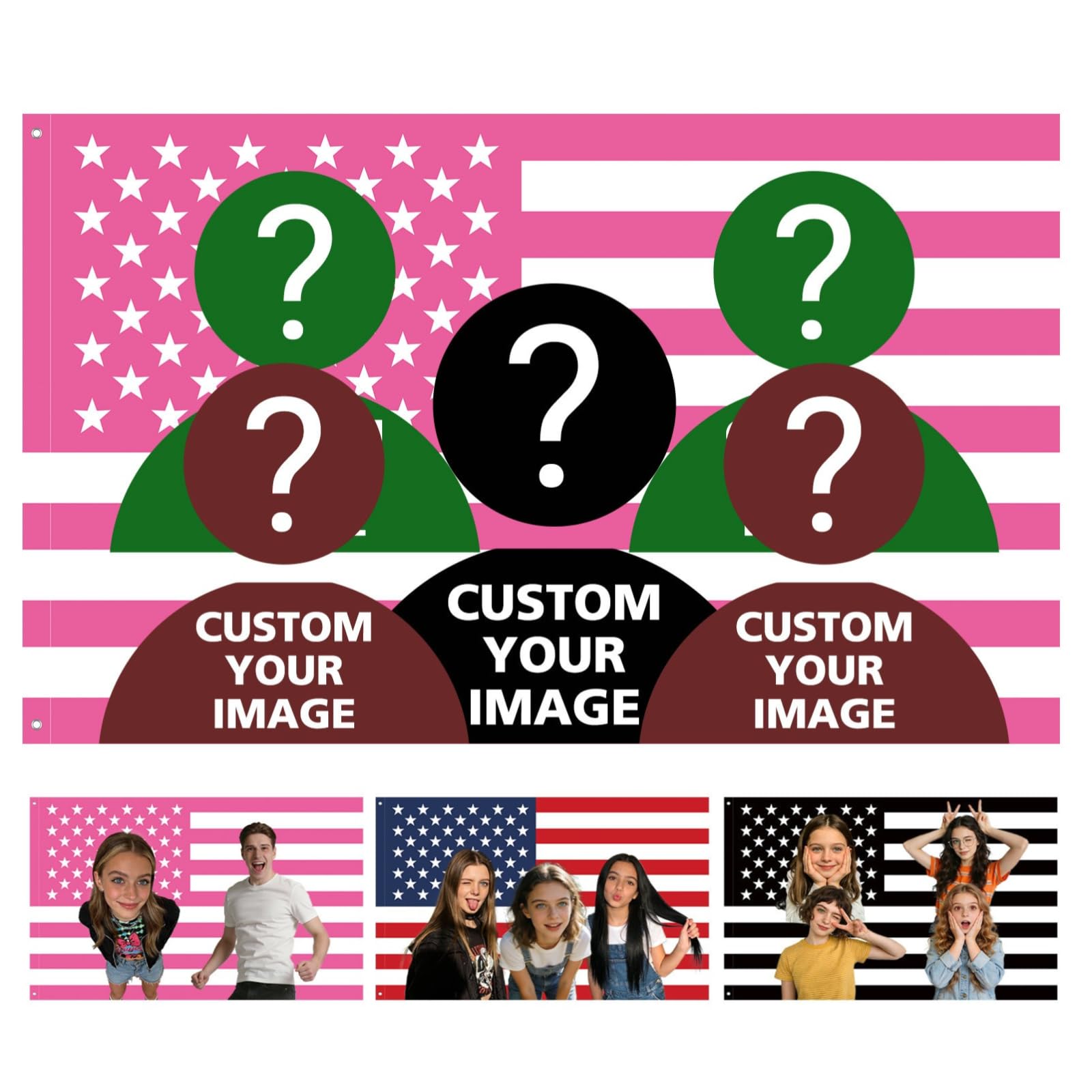 Custom Pink American Flag Personalised American Flag Banner Design Your Own 1-5 Picture/Logo/Text Customised Flag Banners and Signs for Room,Clubs,Bars,Concerts & Parties, Indoor or Outdoor Decoration — image 1