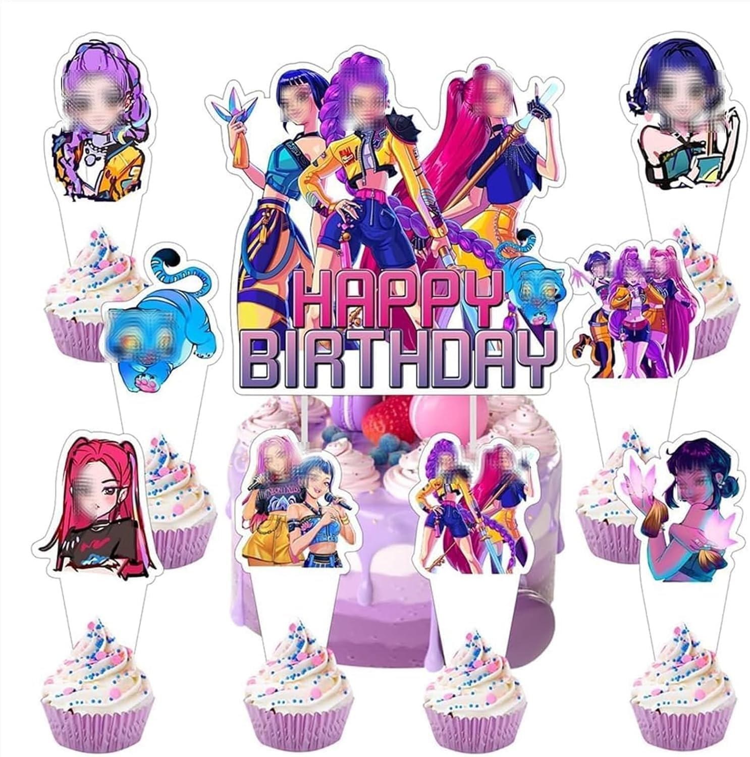 25Pcs Cake Toppers for Girls, Cake Decorations, 24pcs Cupcake Toppers, Birthday Party Decorations Supplies