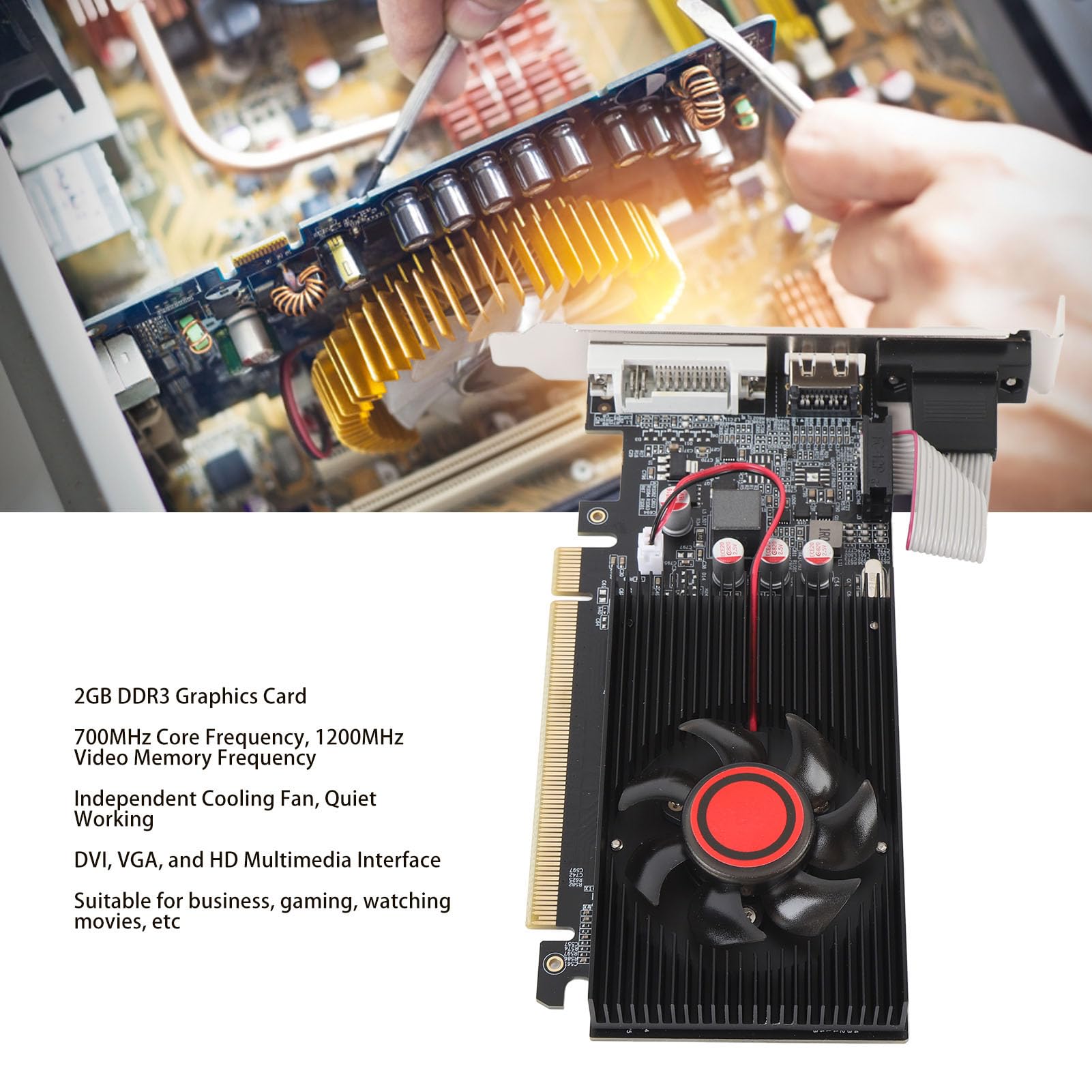 Scheda Grafica Desktop GT610 Da 2 GB, Scheda Grafica Da Gioco DDR3 Con