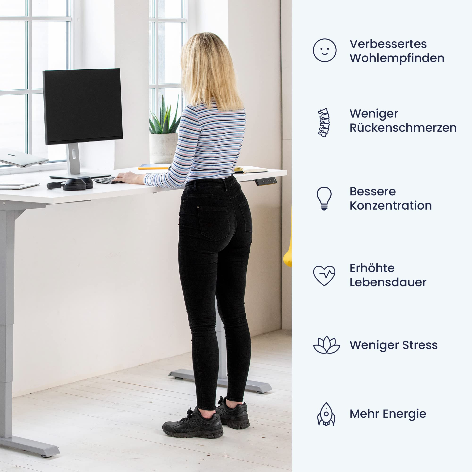 Ergotopia Desktopia Lite Elektrisch höhenverstellbarer Schreibtisch für Büro oder Home Office - 5 Jahre Garantie - ergonomischer Schreibtisch höhenverstellbar mit schwarzer Tischplatte (180 x 80 cm)