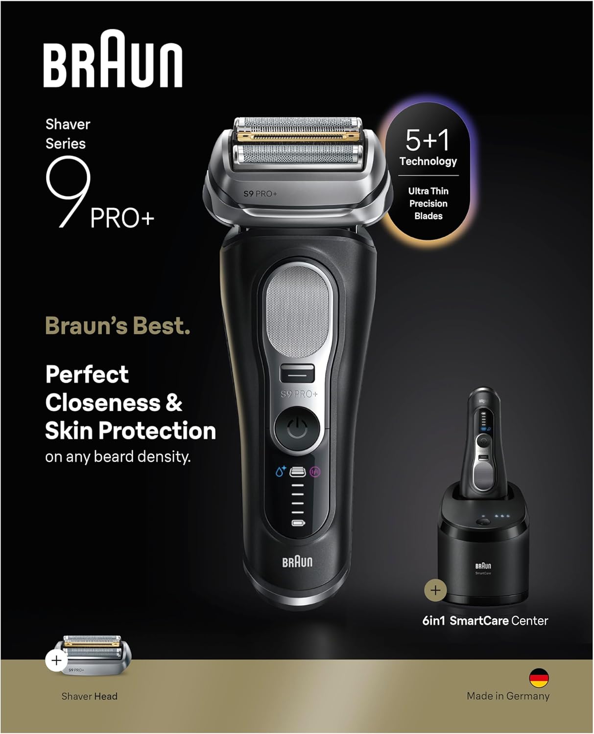 Braun Series 9 PRO+ Electric Shaver, Pro SensoAdapt, 6in1 SmartCare Center, Wet & Dry Razor, 9660CCPS, Black - Image 9