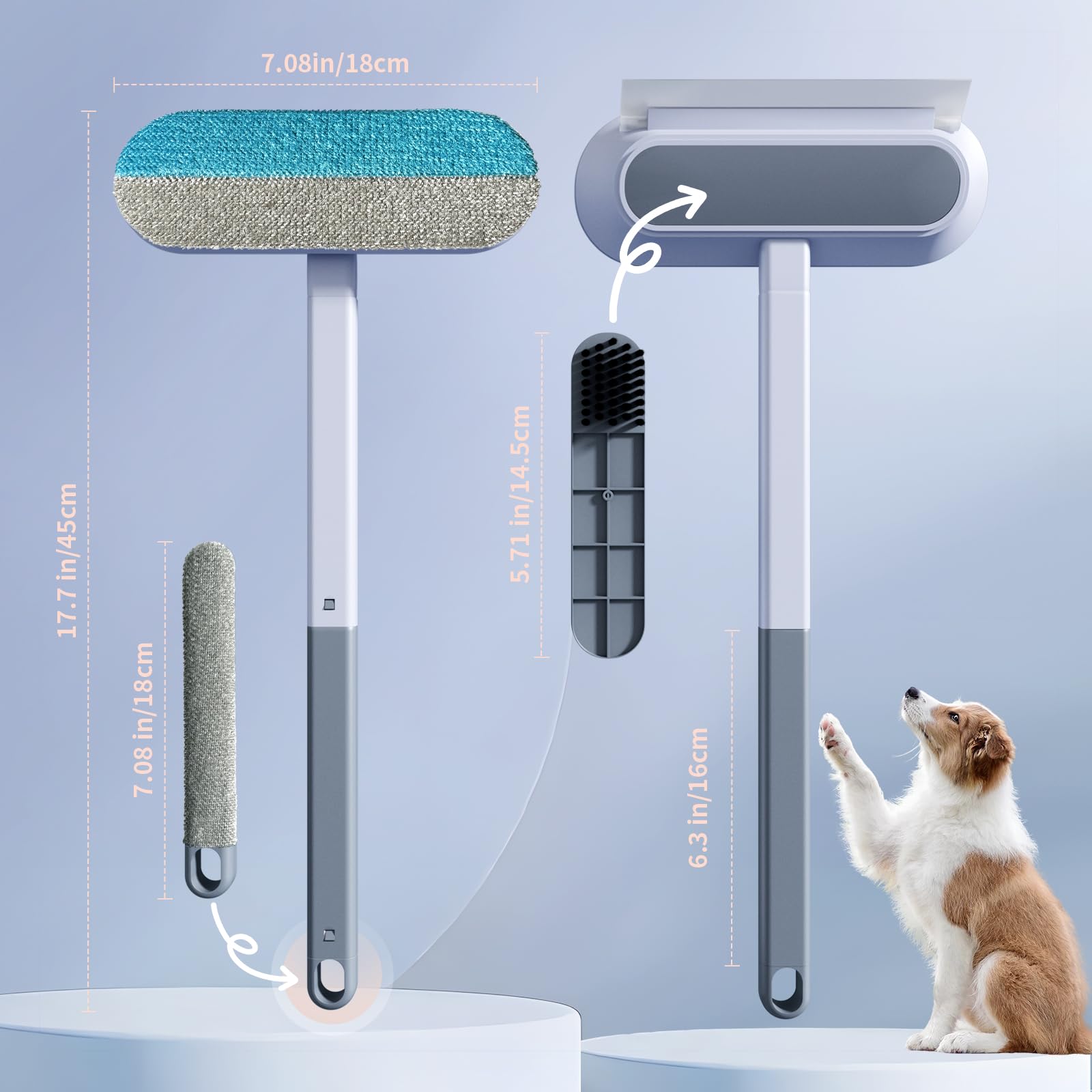 Set di spazzole per la rimozione dei peli di Animali Domestici 4 in 1 con Asta di prolunga per la rimozione dei peli di Cani e Gatti, riutilizzabili, Invece di Rotolo di Pelucchi, per divani,