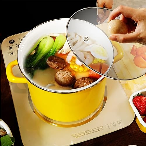 Miniatura 9 de Olla de sopa esmaltada  Olla de sopa con tapa de cristal, olla de estofado de ánfora gruesa, olla de sopa doméstica de estilo nórdico, puede cocinar