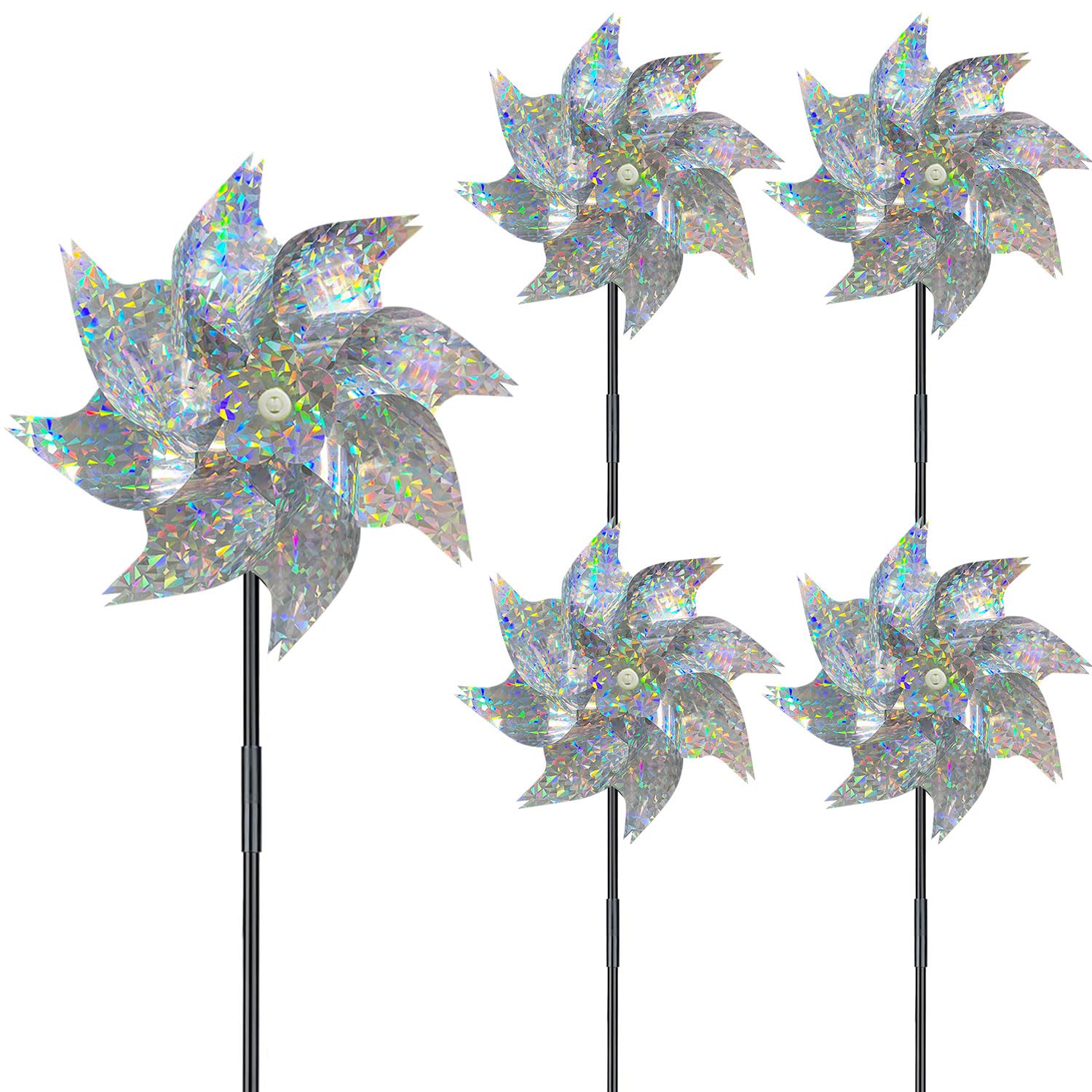 ERBO 5 molinillos de viento, antipalomas para balcón, molinillo de viento, jardín, ruedas reflectantes, espantapájaros para balcón, jardín, patio, huerto (plata)