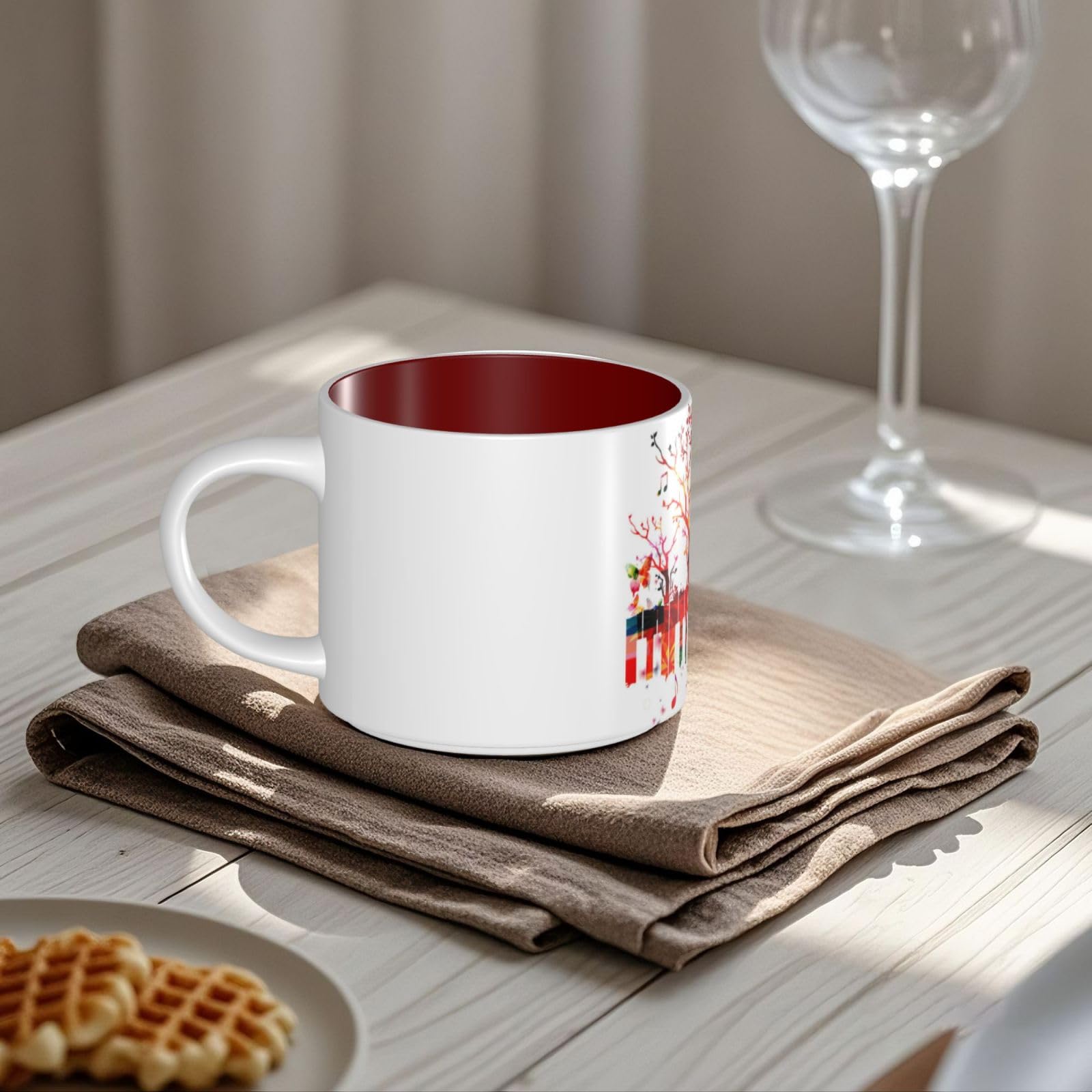 Bunte Klaviertastatur-Musiknoten-bedruckte große Keramik-Tassen Kaffeetasse