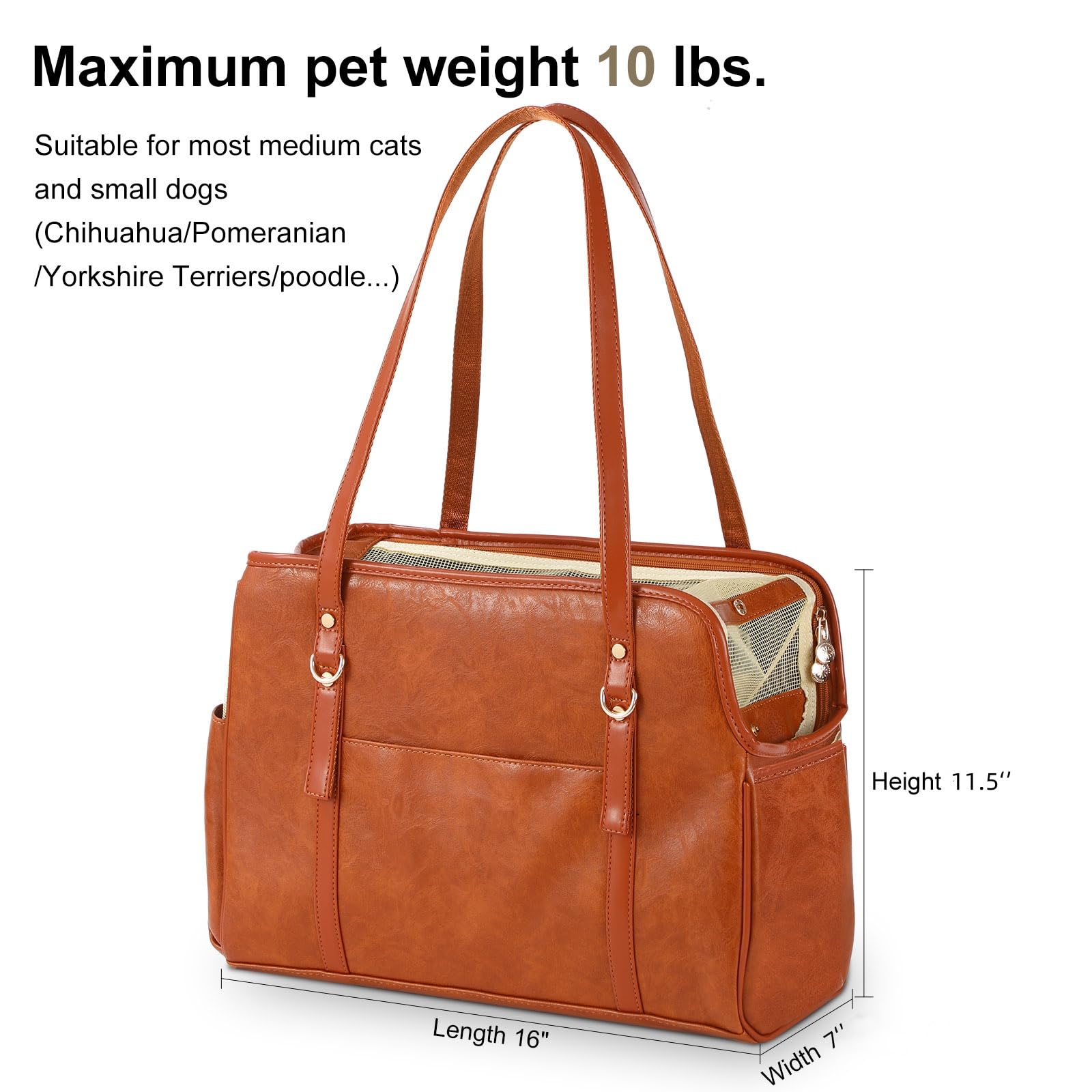 Lasaviin Dog Carrier Purse, Fashion Leather Pet Carrier with Pockets - Image 2