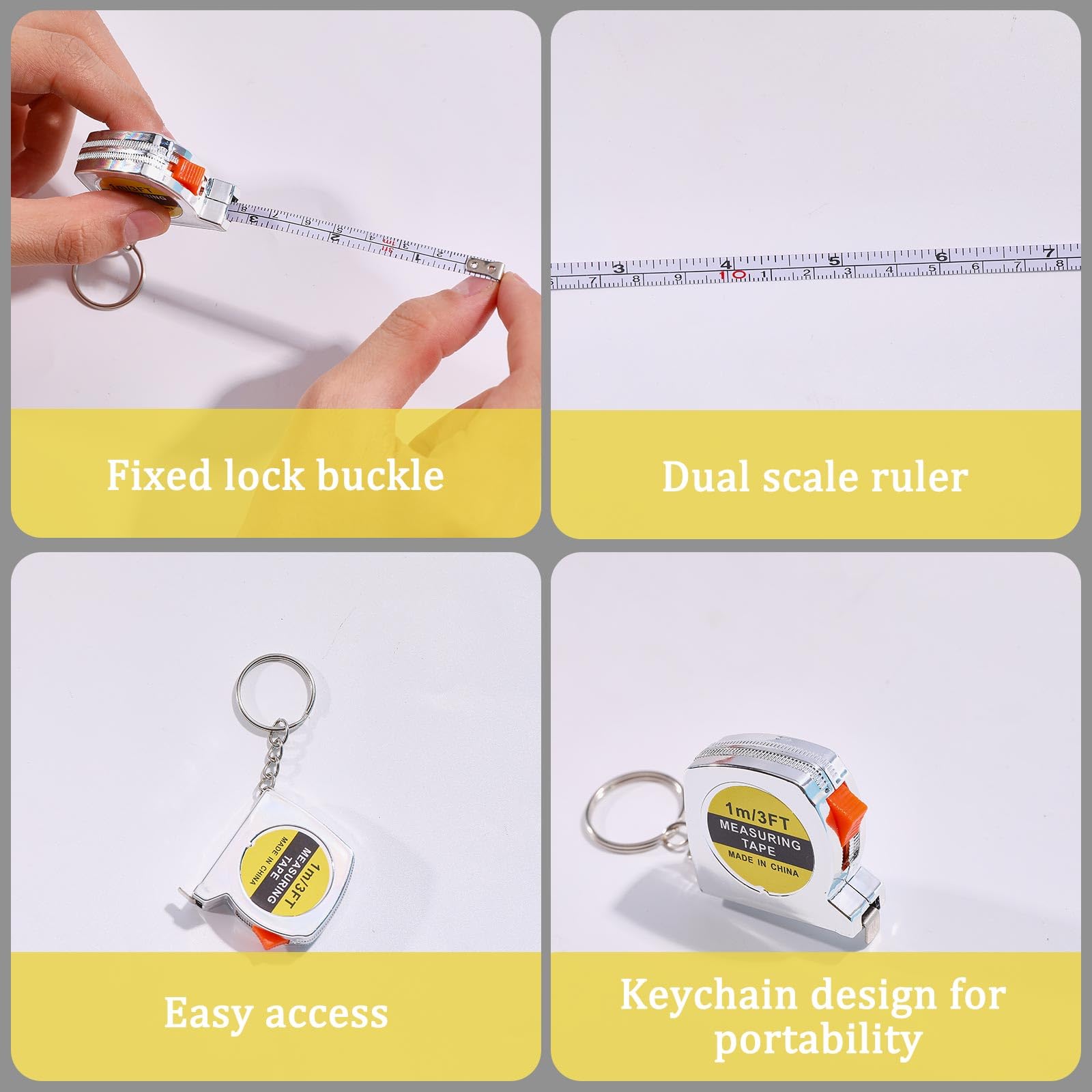 FREEBLOSS 100 unidades Mini cinta métrica llavero retráctil mini cinta métrica paquete grande con llavero para regalos de fiesta y uso diario 1.46 x 1.57 pulgadas