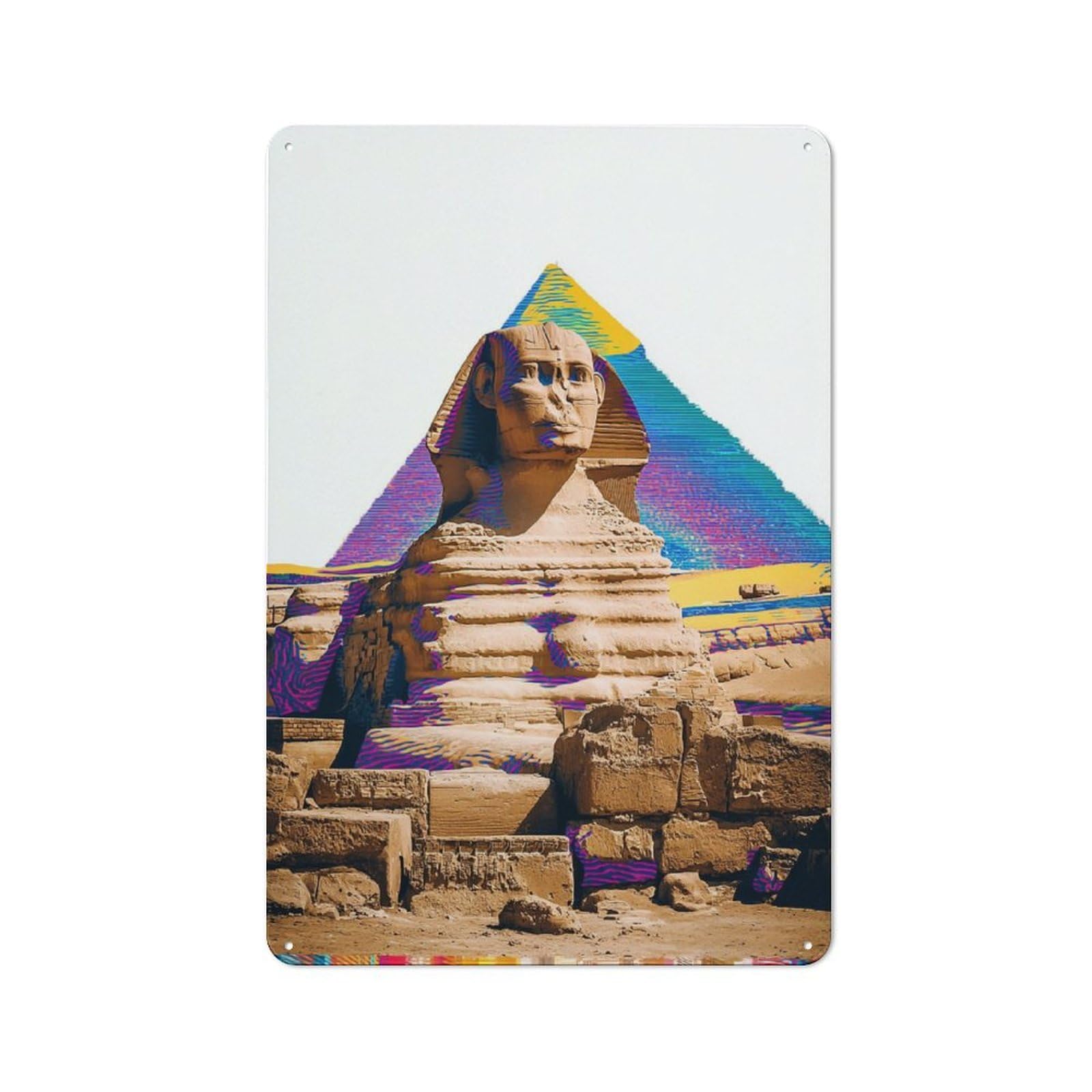 Junmoney Colorful Egyptian Sphinx And Pyramid Rustic Tin Wall Plaque 30X20cm For Bar Or Restaurant, For Vintage Wall Decor Fans, For Garage And Workshop Walls