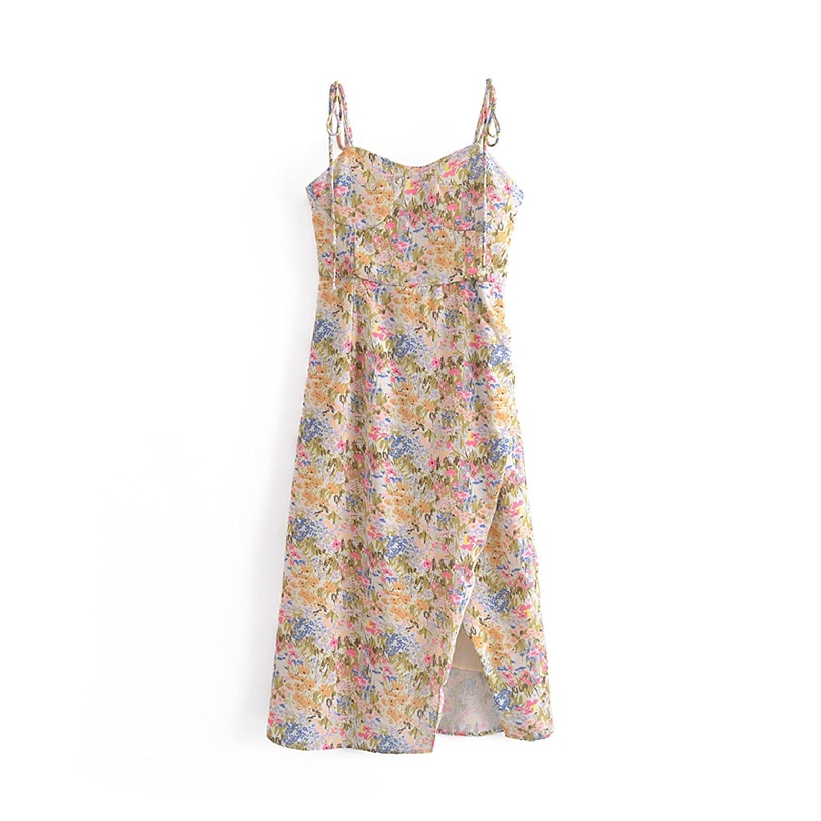 Genérico Vestido De Tirantes Finos, con Abertura Lateral, De Largo Medio, Confeccionado En Un Tejido Suave Y Cómodo, Ideal para Citas Y Vacaciones, Primavera (7113 Rufloral O231 M)