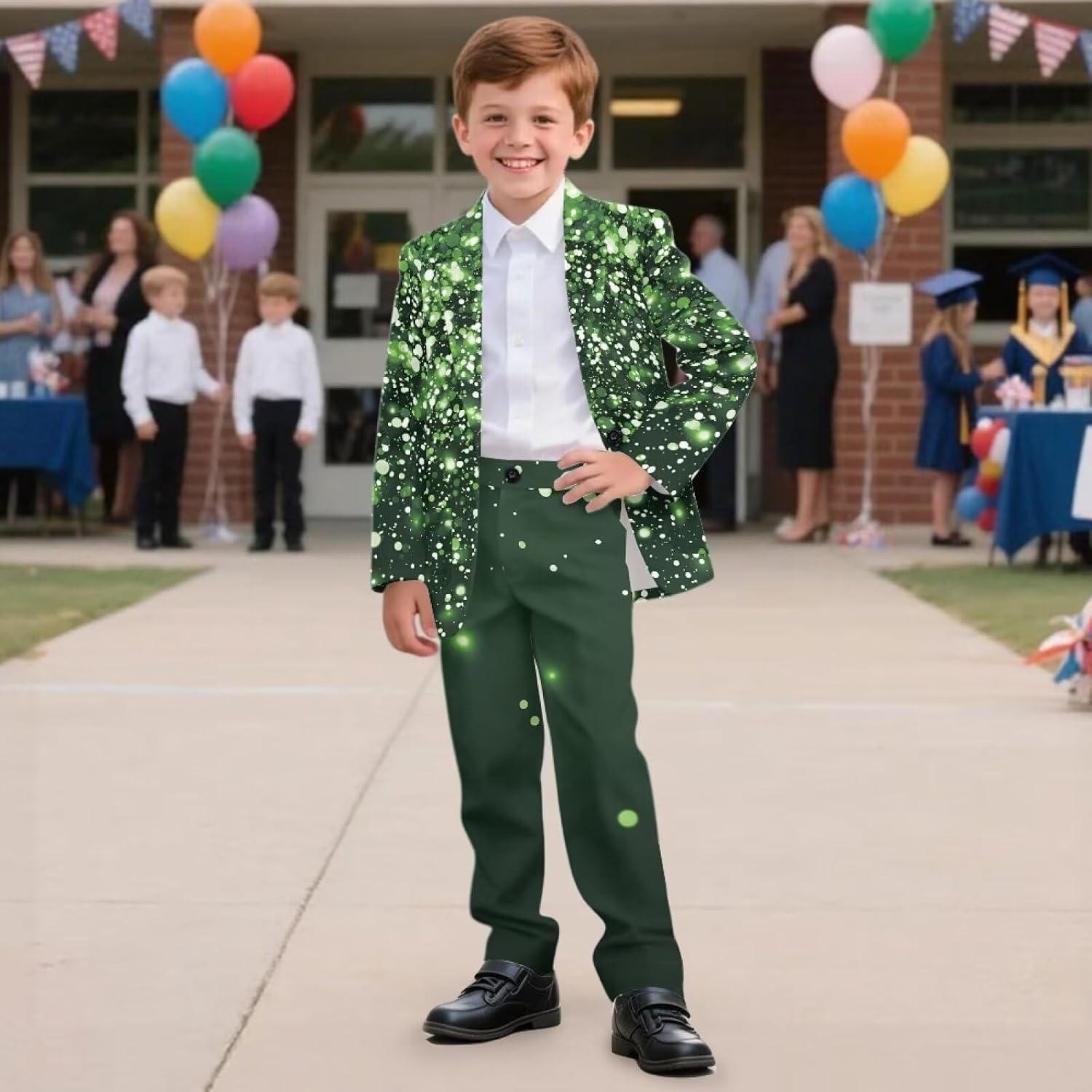 St Patricks Day Outfit Boy Slim Fit 2 Piece Blazer & Pant Suit Set Tuxedo with Pockets