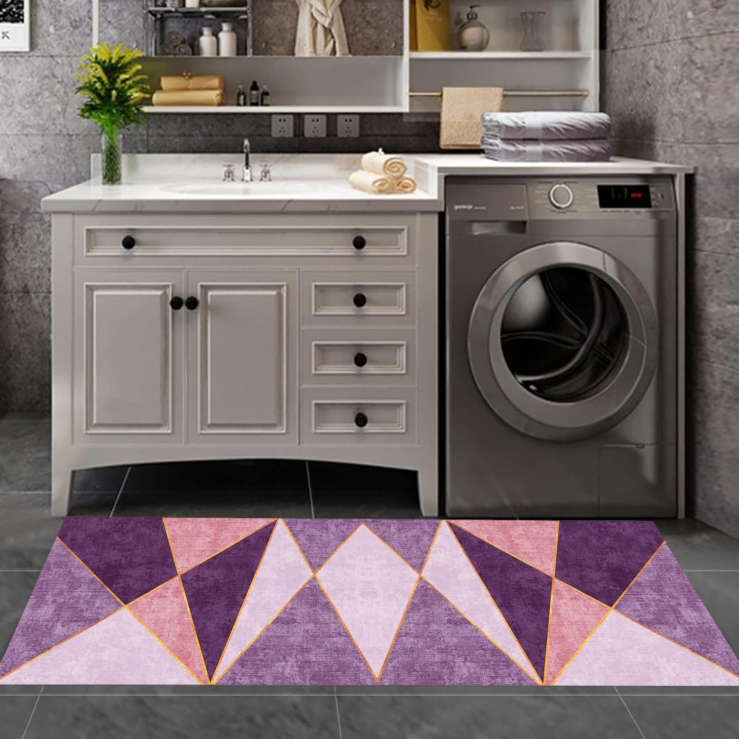 Chemin de couloir, cuisine, lavable, antidérapant, 55 x 150 cm, rose, violet, tapis de cuisine, couloir, salon, chambre à coucher, vendu au mètre, personnalisable