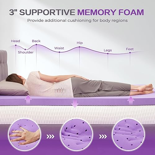 Miniatura 7 de SINWEEK - Cubrecolchón de espuma viscoelástica de doble capa de 5 pulgadas, tamaño Queen, con 3 pulgadas de espuma viscoelástica de gel más 2