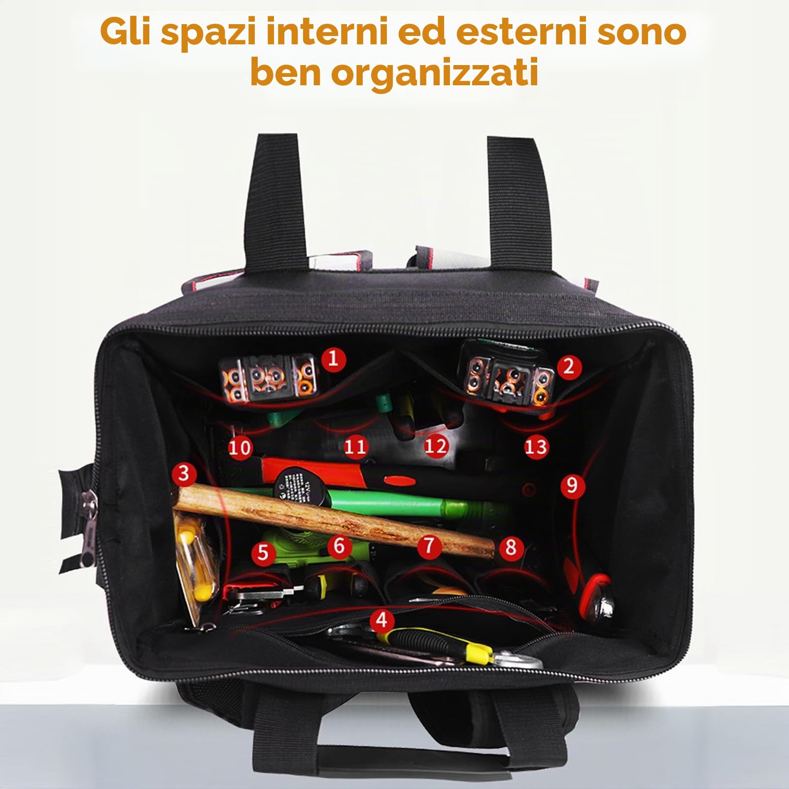 Zaino Porta Attrezzi, Organizzatore per Zaino per la Riparazione di Attrezzi Multiuso In Tessuto Oxford 16,5 X 12,6 X 5,9 Pollici (Nero)