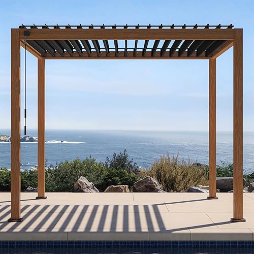 MIRADOR 111S Takasho - Pergola con listones de 10 x 10 pies, marco de aluminio completo, techo ajustable para terraza al aire libre, jardín, patio, disponible en Yaxa Colombia