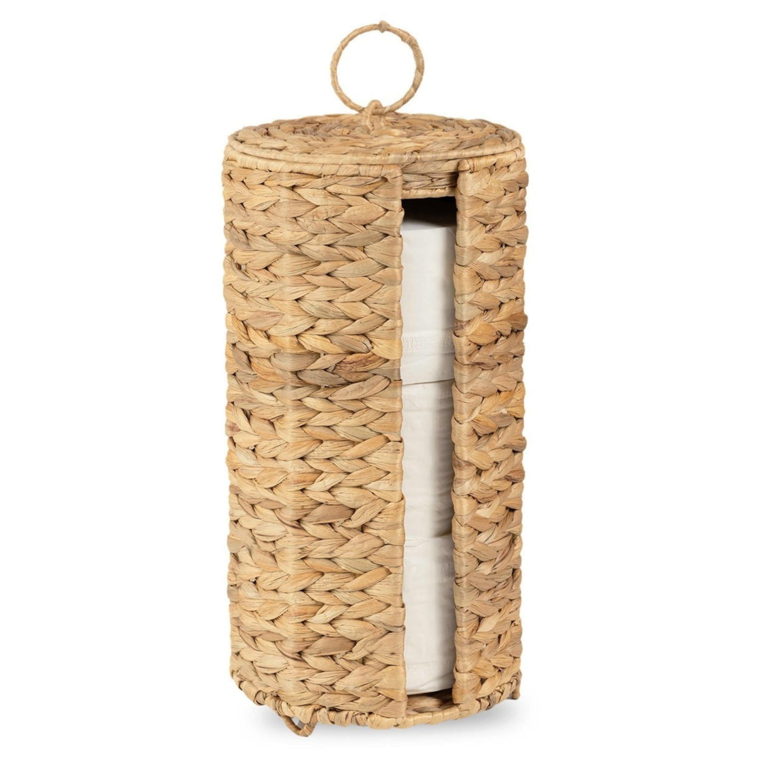 Wicker Toilet Paper Storage Stand with Lid, Toilet Paper Holder for Up to 3 Mega Rolls, Water Hyacinth Toilet Paper Basket Bathroom Accessories Organizer