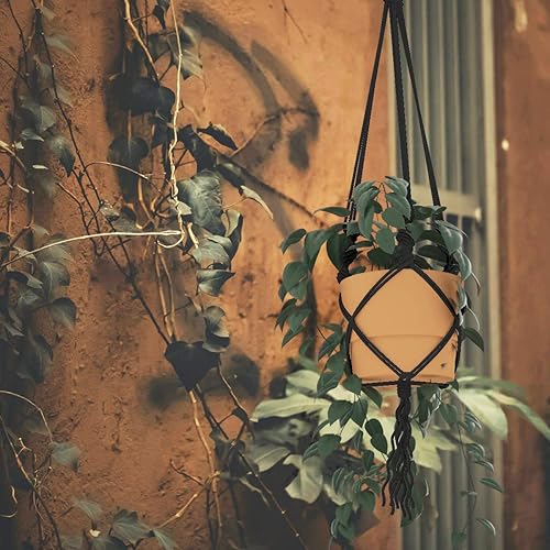 Miniatura 9 de ZUEXT - Cordón de algodón de macramé de 0.118 in x 547 yardas, cuerda trenzada negra natural hecha a mano, 4 hebras, cuerda de punto para colgar en