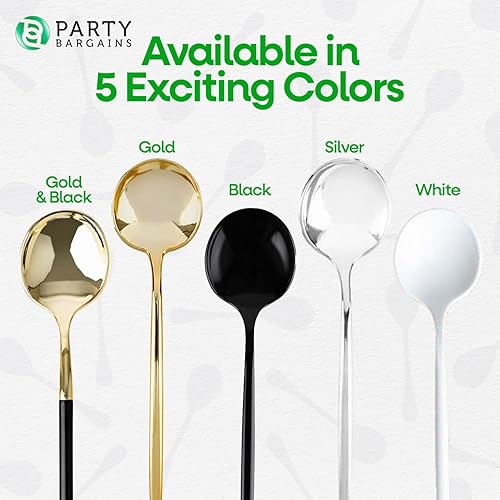 Miniatura 8 de Party Bargains Cuchara de sopa de plástico desechable, paquete de 64, color negro, novedoso diseño moderno, cubiertos de cocina, excelente uso para
