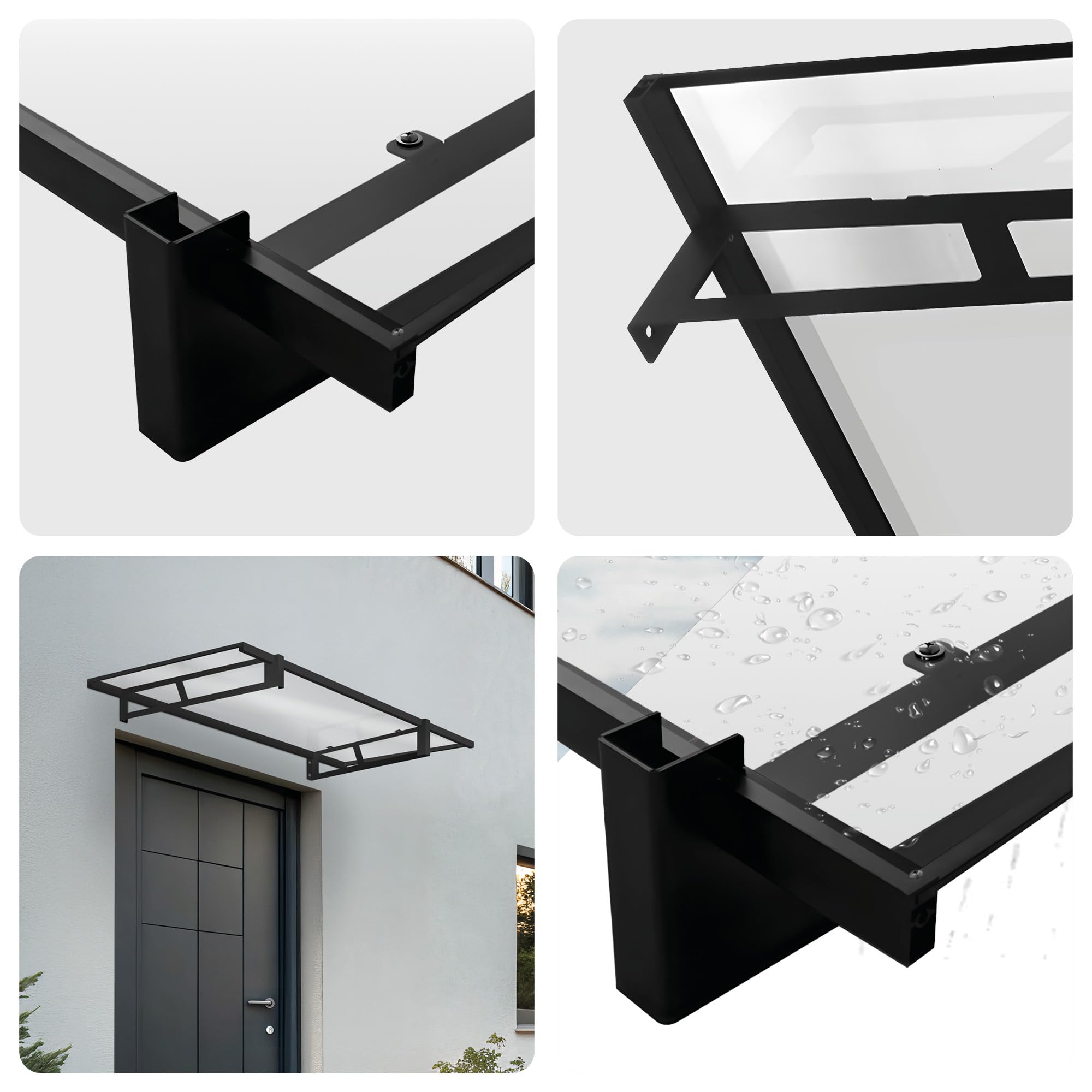 Wasabi - Marquesina Puerta Exterior 120x80 cm Axis – Policarbonato Sólido 2,7mm – Soportes de Hierro Negro – Fácil Montaje – Tejadillo Protección Lluvia Ventana – Cubierta Resistente Jardín Terraza