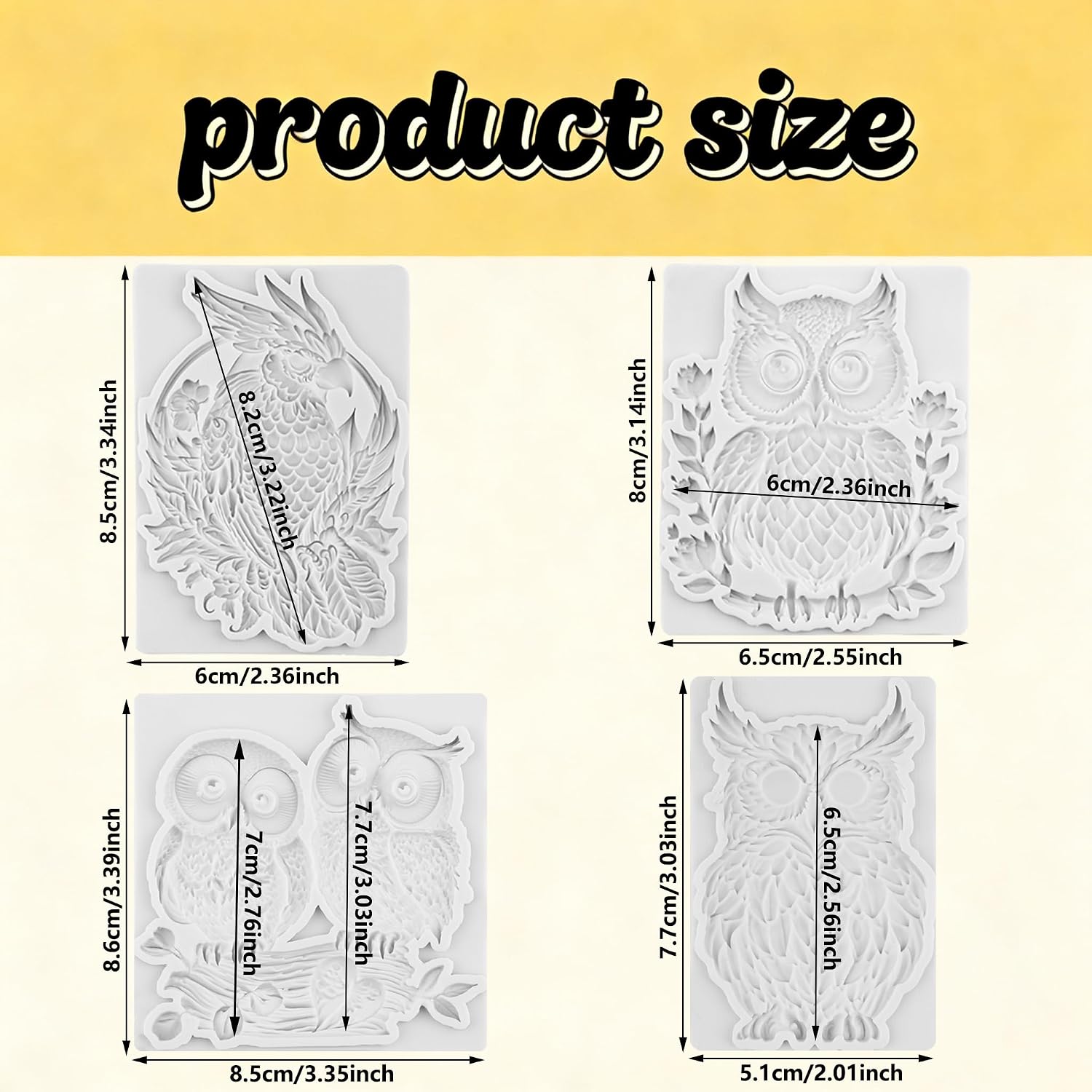 Owl Silicone Molds Owl Tree Branch Polymer Clay Mold Set of 4