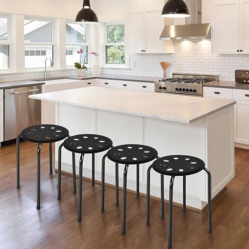 Miniatura 2 de COSTWAY Paquete de 6 taburetes apilables de plástico, taburetes apilables portátiles de 17.5 pulgadas con marco de metal, taburetes de decoración de