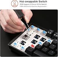 Vista 3 de Royal Kludge RK61 teclado con cableinalámbrico de 61 teclas, Bluetooth 3.0, multidispositivo amarillo con ledes amarillas, teclado