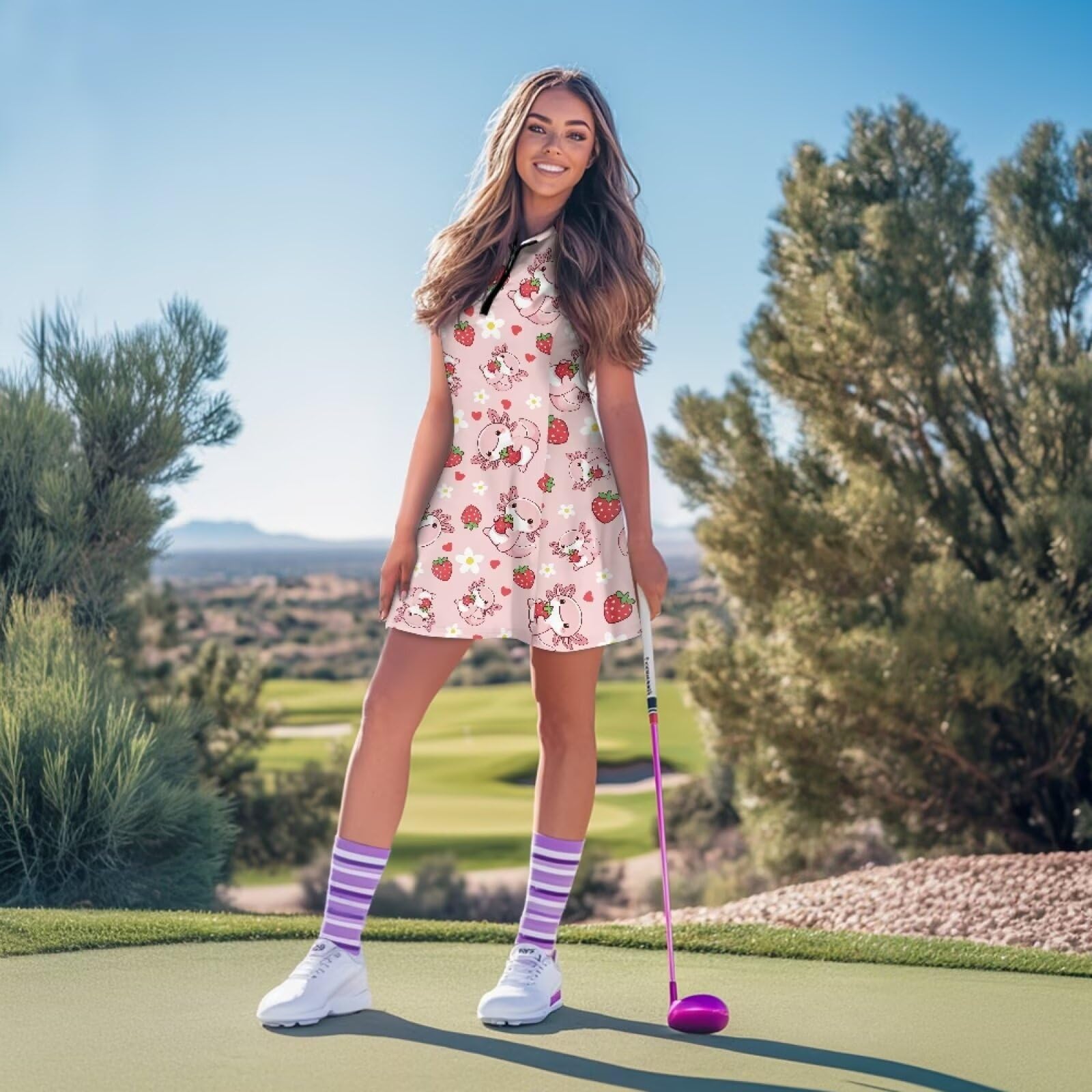 Tenisowa sukienka golfowa damska sukienka sportowa bez rękawów sukienka tenisowa z krótkim spodem do treningu, XS-2XL