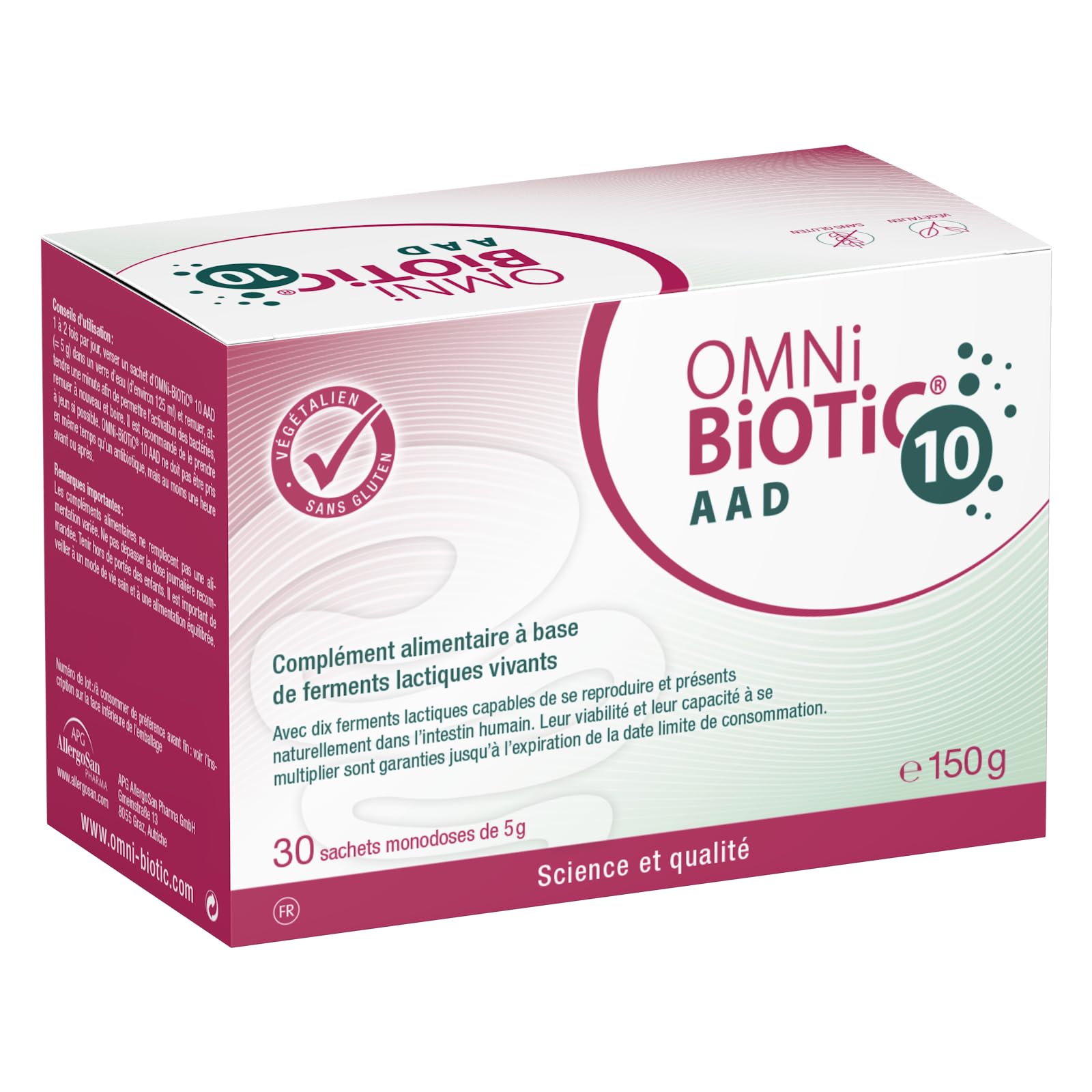 OMNi-BiOTiC 10 AAD | Probiotique | Pendant & après les antibiotiques | Équilibre intestinal | 10 souches bactériennes | 10 milliards d’UFC | 30 sachets | En poudre
