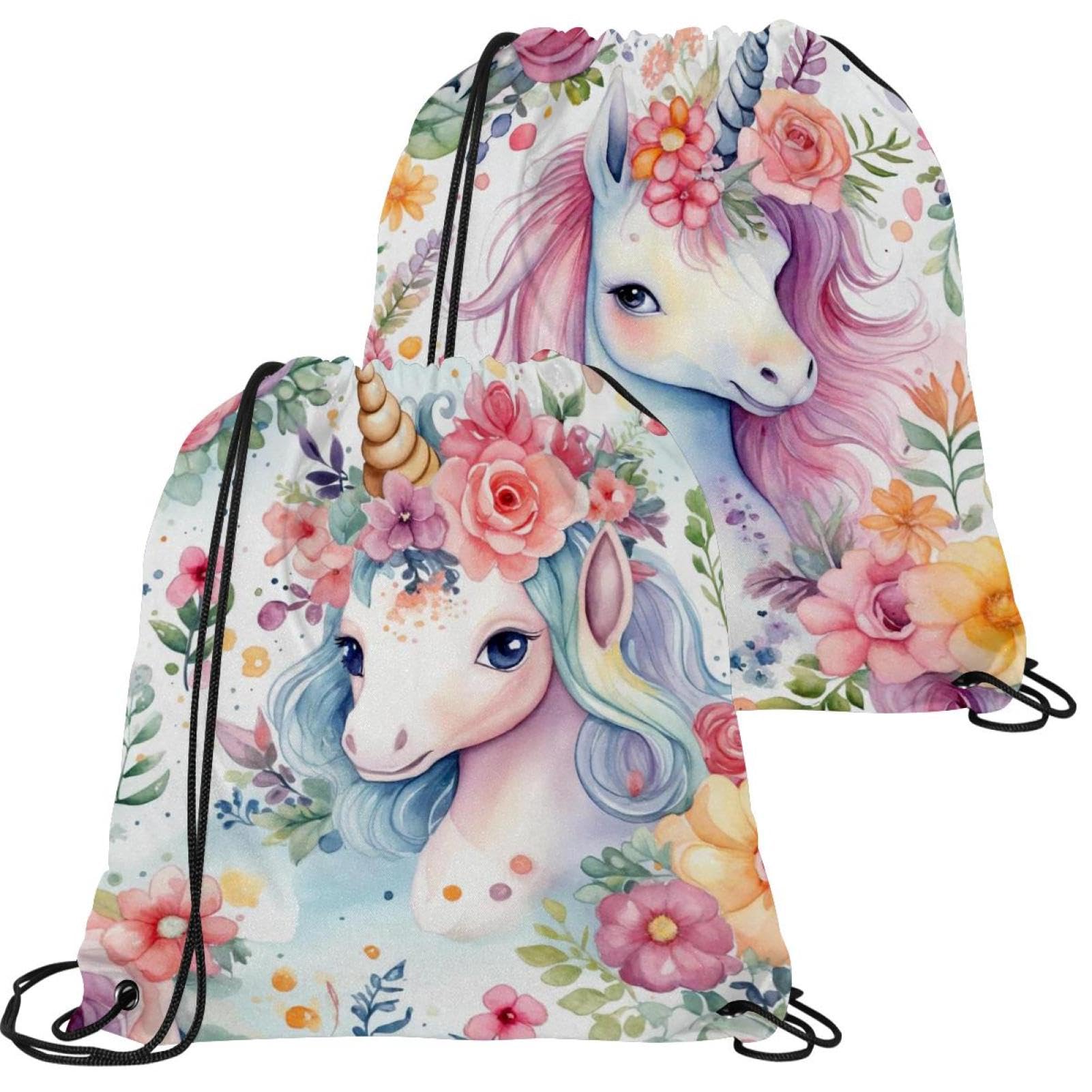Sac à cordon licorne et fleurs imperméable lot de 2 - 7