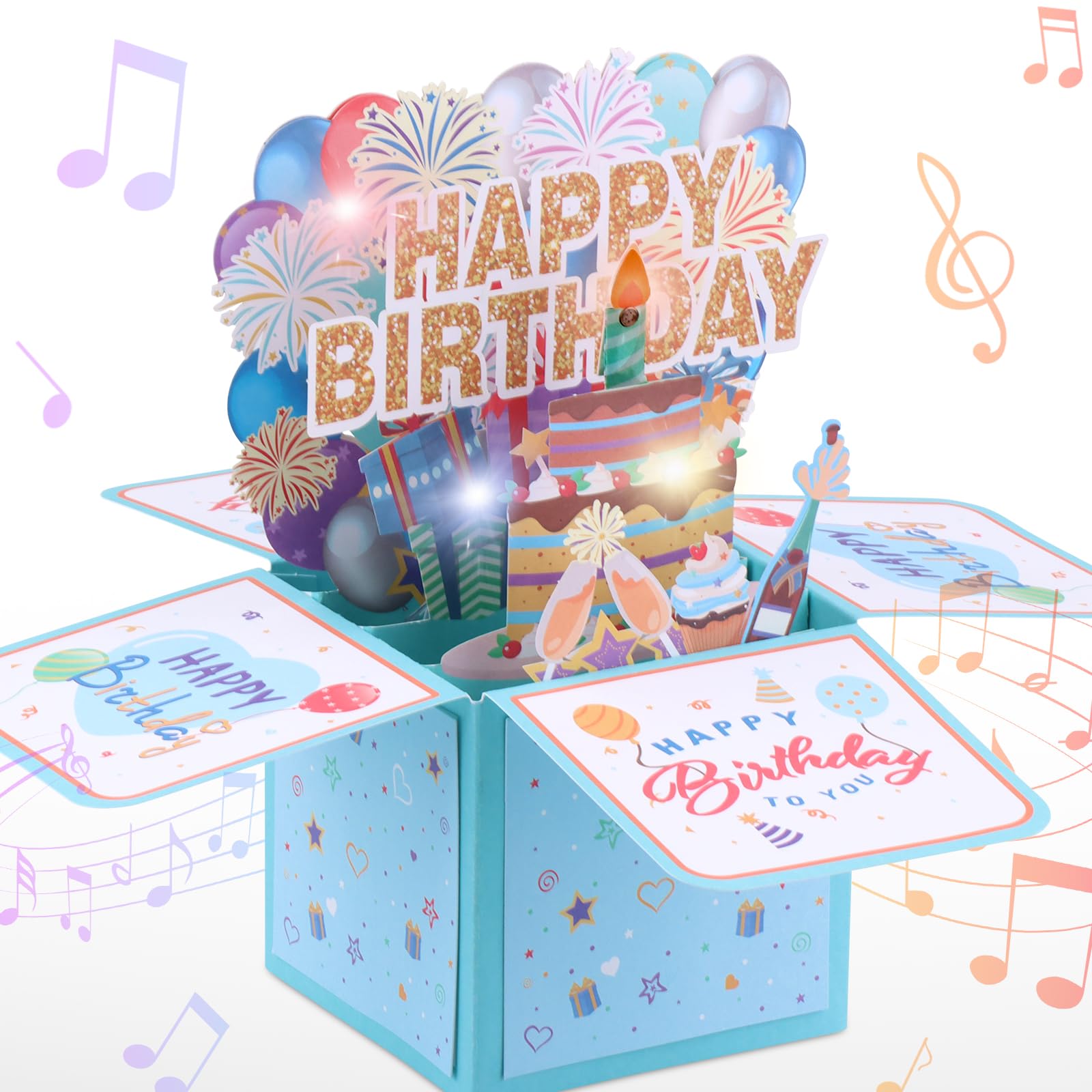 iulrtba Pop Up Musical Card with Blowable Candle and Envelope, 3D Pop Up Birthday Cards, Musical Birthday Cards for Women Men Kids Friends Girls Boys