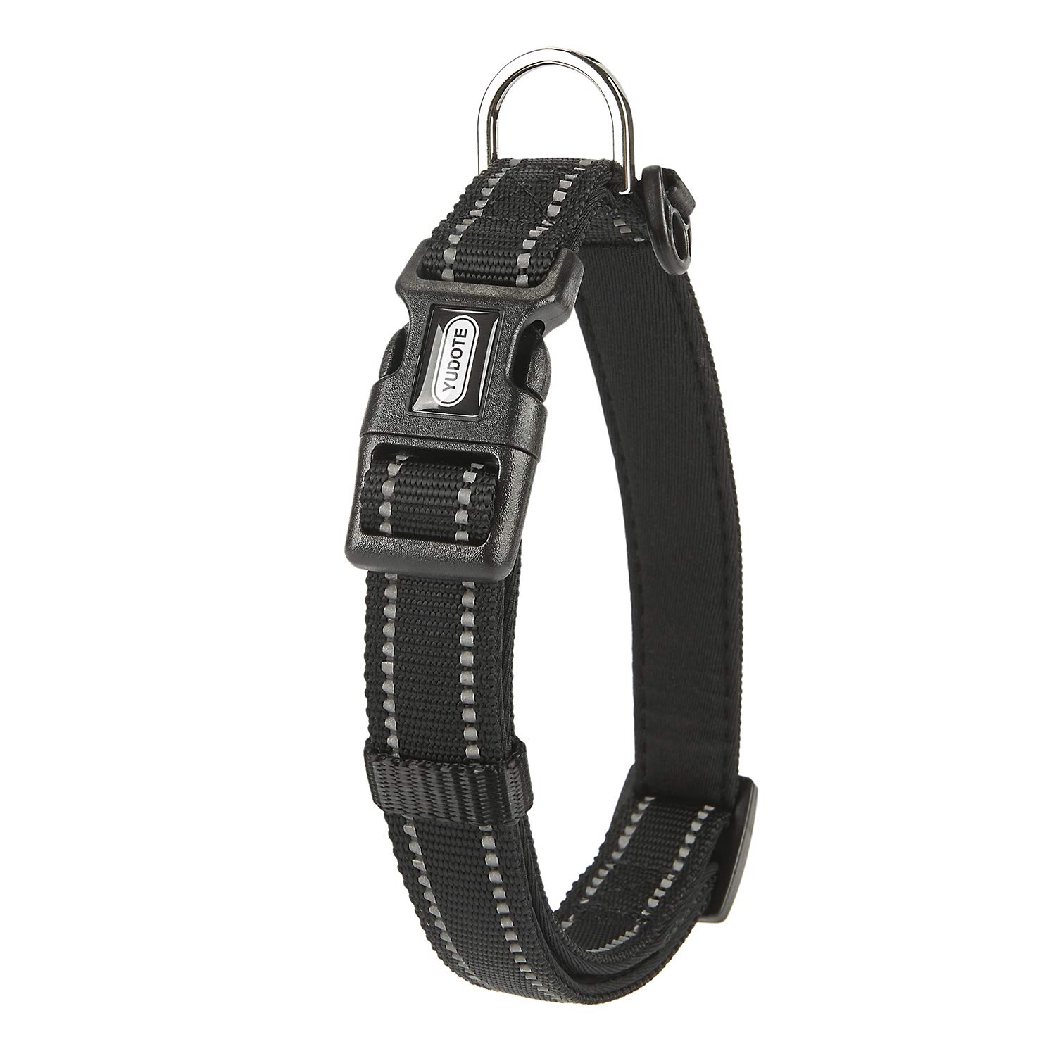 YUDOTE Collare per cani medio e resistente tessuto in nylon riflettente con fodera imbottita in neoprene morbido e confortevole per cani di medio Uso quotidiano,Nero