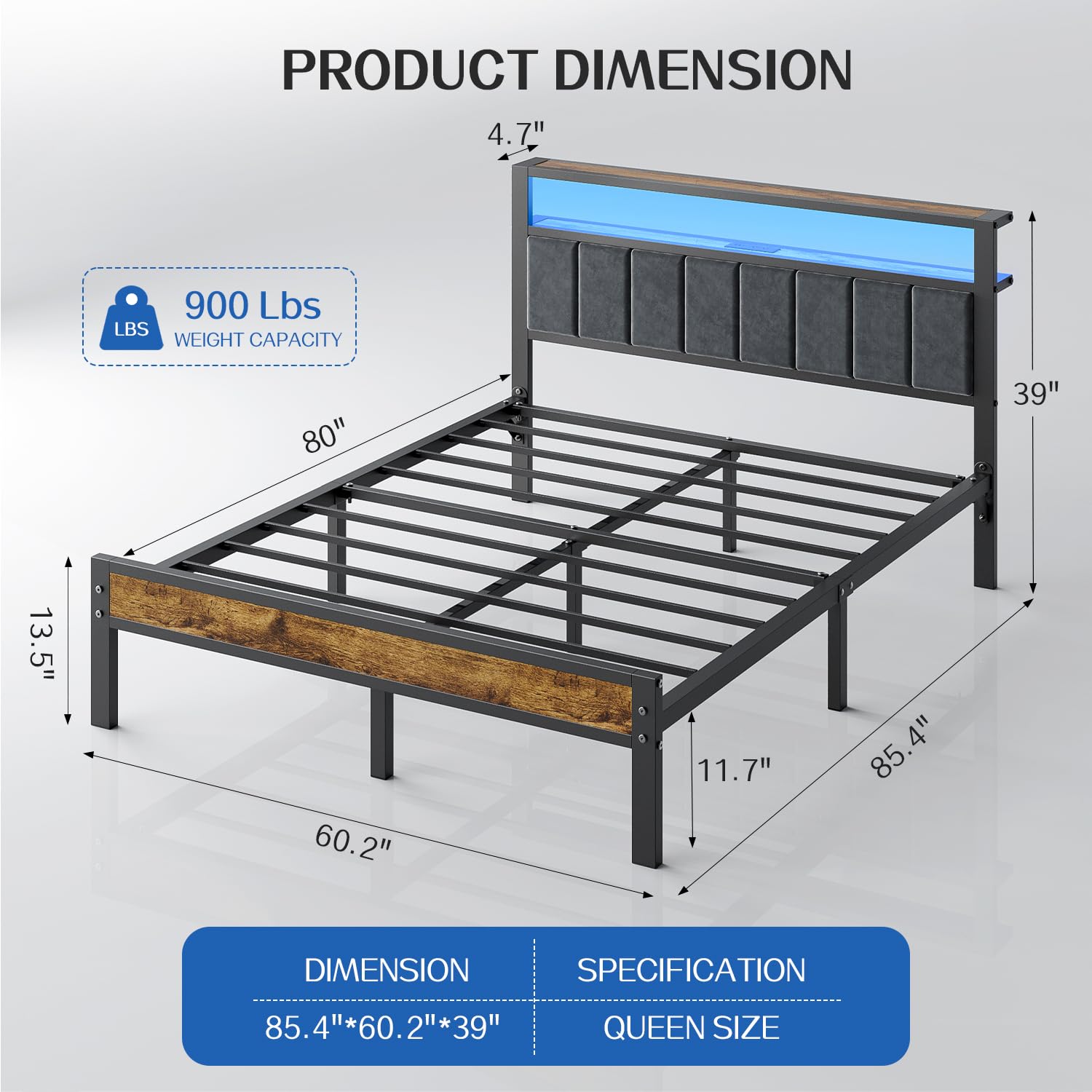 Product dimensions of the Liians Queen Size Bed Frame