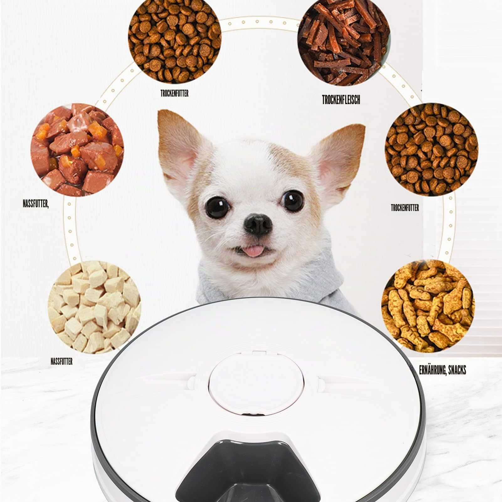 TITA-DONG Automatischer Katzen- und Hundefutterspender, Intelligente Portionskontrolle, Zeitgesteuerter Trocken- und Nassfutterspender, Programmierbarer Automatischer Futterspender für Haustiere