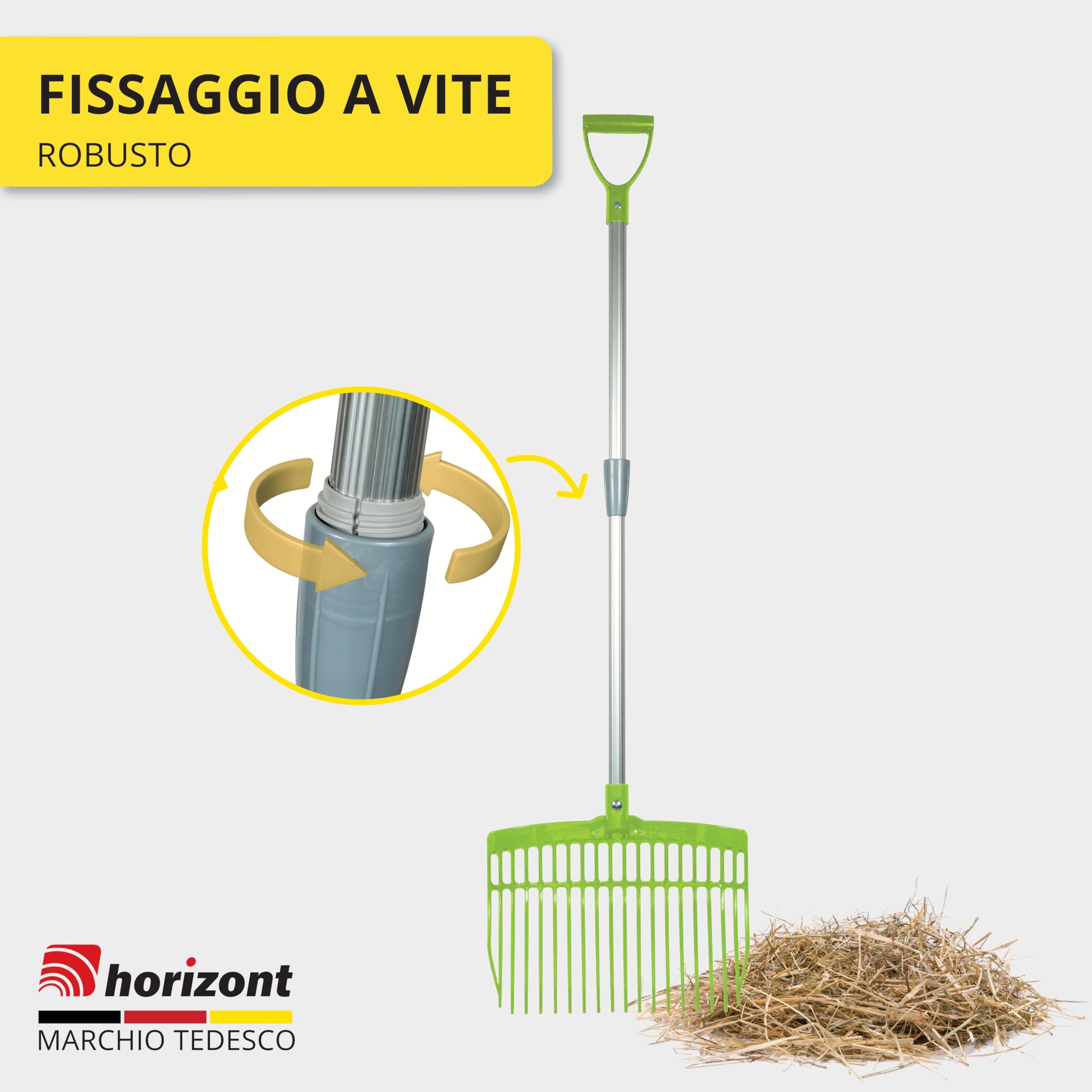horizont forca svedese con manico in alluminio regolabile 75–115 cm – forca per letame leggera e robusta per bambini e adulti – ergonomica e resistente alle intemperie – forca per fieno