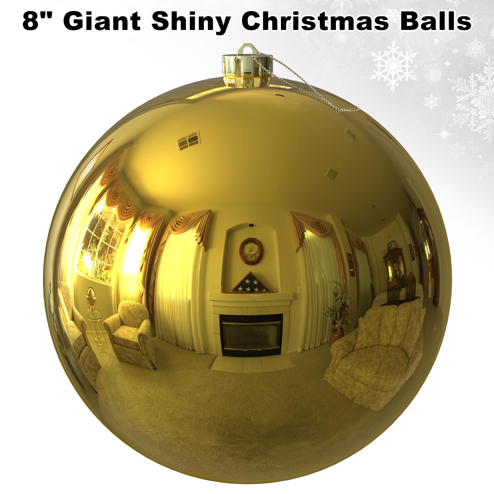 set of 8:Gold 8.0" Extra Large Christmas Ornaments - Christmas Tree Decoration Balls Shatterproof Hanging Shiny Balls for Birthday St. Patrick's Day Easter Mardi Gras Wedding Decorations 