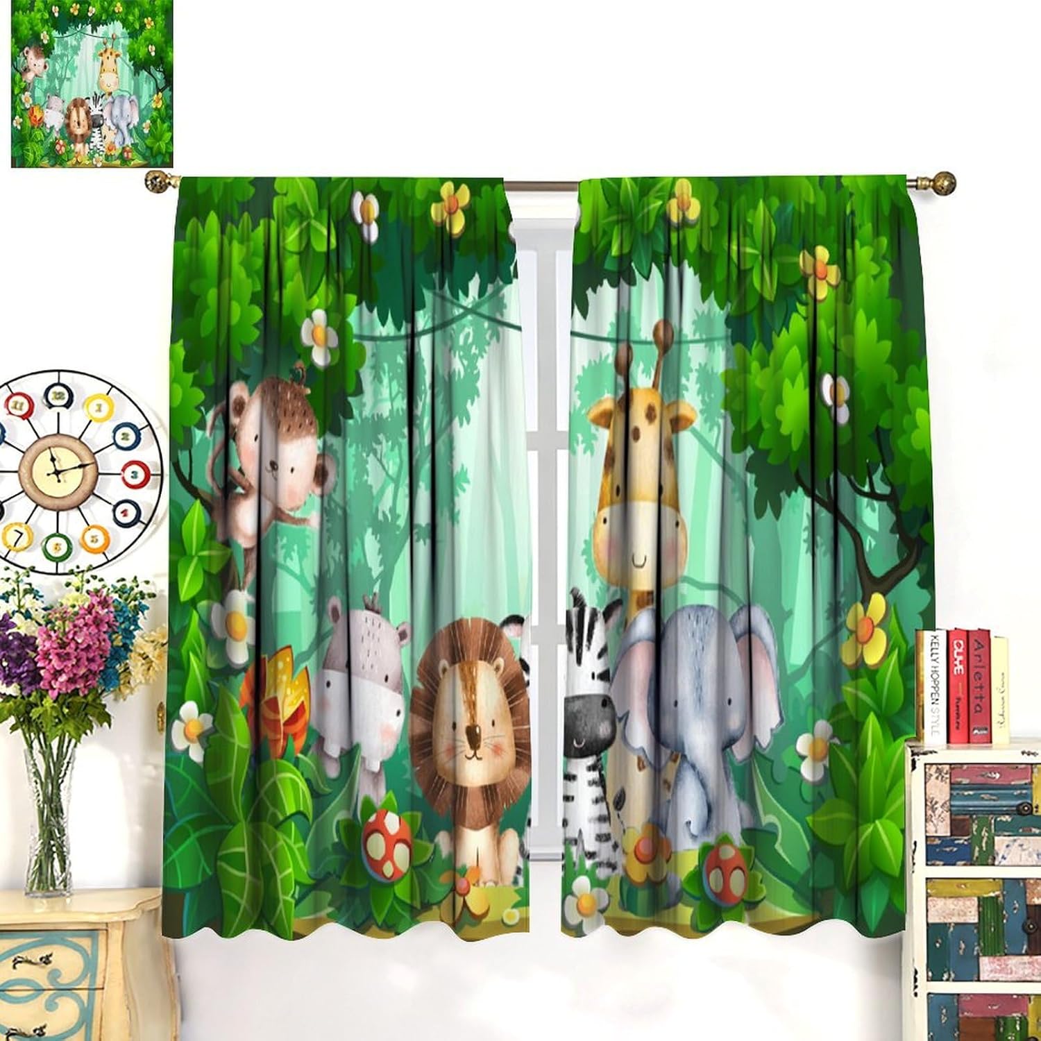 Safari Blackout Window Curtains for Kids Boys Girls Watercolor Cartoon Forest Animals for Kids Boy Girl Baby Bedroom Nursery Living Room Decor Drapes 2 Panels 72x63in