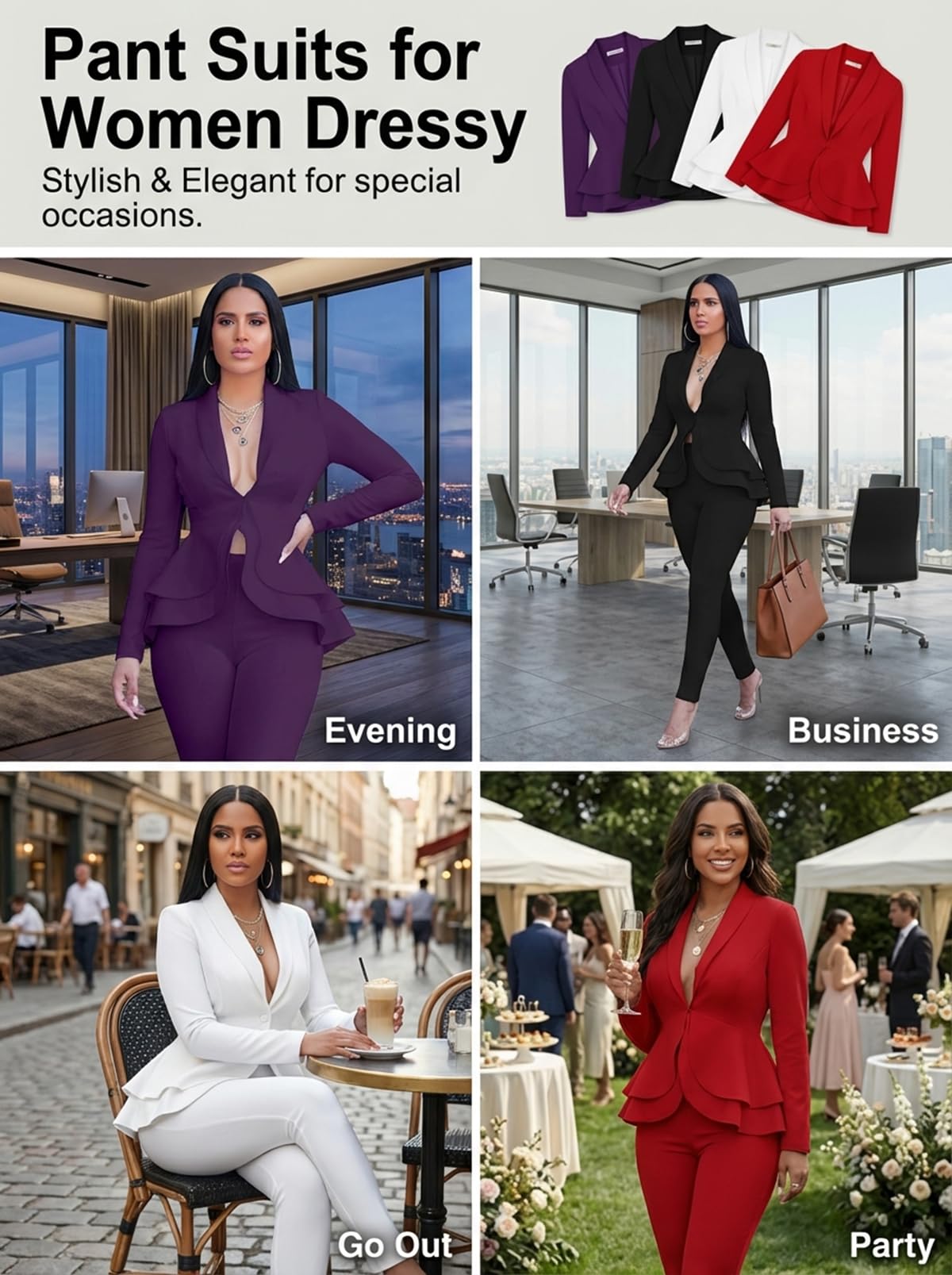 Salimdy 2 Piece Outfits for Women Long Sleeve Dressy Blazer Pants Suits | Business Casual Suits for Women Sexy Two Piece Funeral Church Work Office Interview Graduation product thumbnail 5