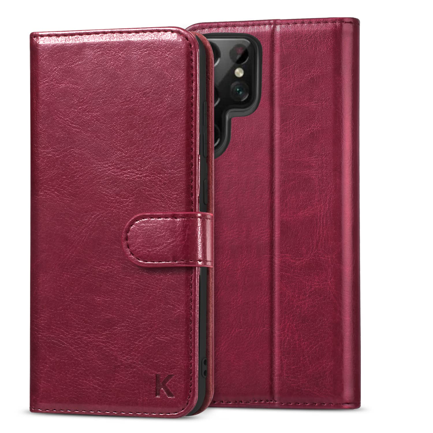 Photo 1 of KILINO Wallet Case for Galaxy S22 Ultra Snap Closure [S-Pen Fully Compatible] [RFID Blocking] [Shock-Absorbent Bumper] [Card Slots] [Kickstand] Flip Folio Cover for Samsung S22 Ultra (Burgundy)