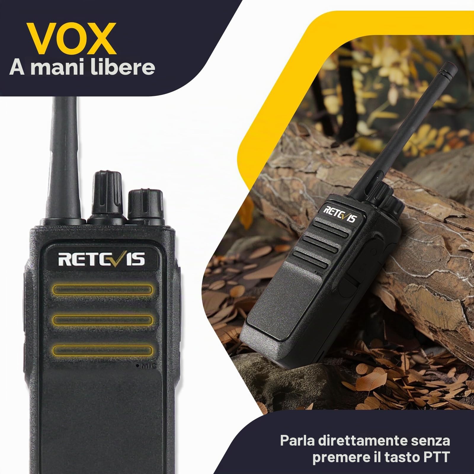 Retevis RT617 Walke Talkie, PMR446 Senza Licenza Ricetrasmittenti, VOX Squelch, Batteria da 1200mAh con Caricatore USB, Walkie-Talkie Professionali per Fabbriche, Sicuro (Nero, 1 Coppia)
