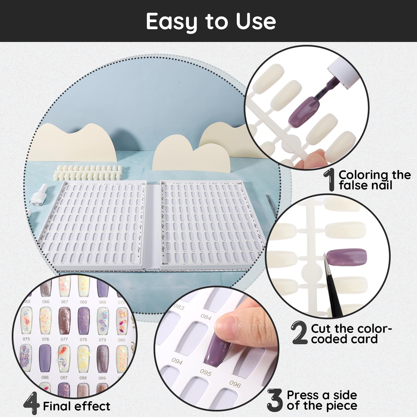 Segbeauty Espositore per Unghie, Libro per Unghie Espositore con 216 Slot per Punte per Unghie e 240 Unghie Finte, Nail Art Che Mostra Mensola, Accessori Unghie (Argentato)