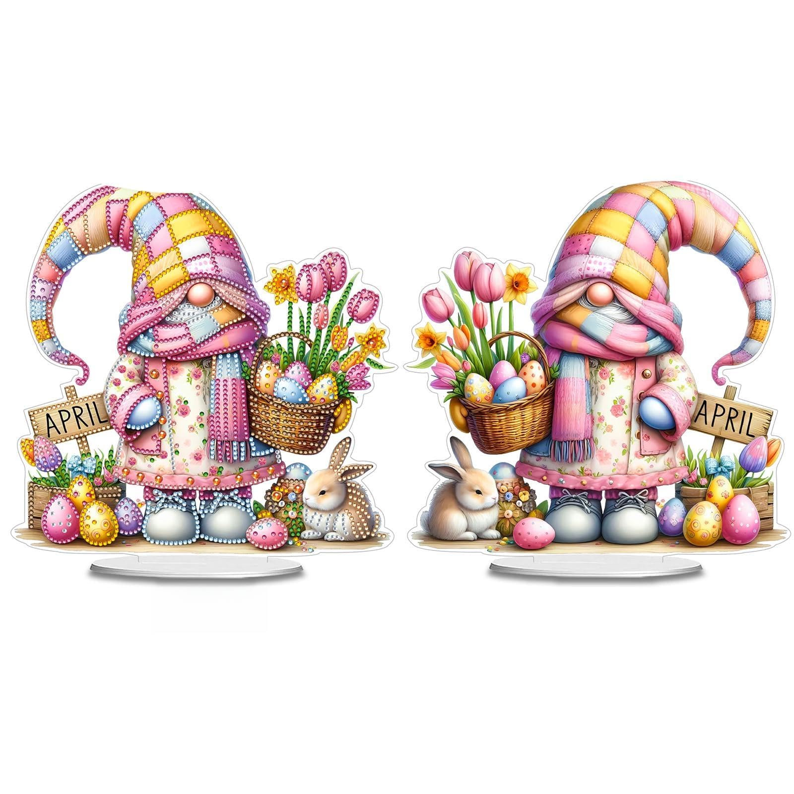 Diamond Art Acrylic Gnome Tabletop Ornament Kit for Adults – 5D Special Shape DIY Desktop Decor Stand, Monthly Holiday Craft Gift(April Gnome)